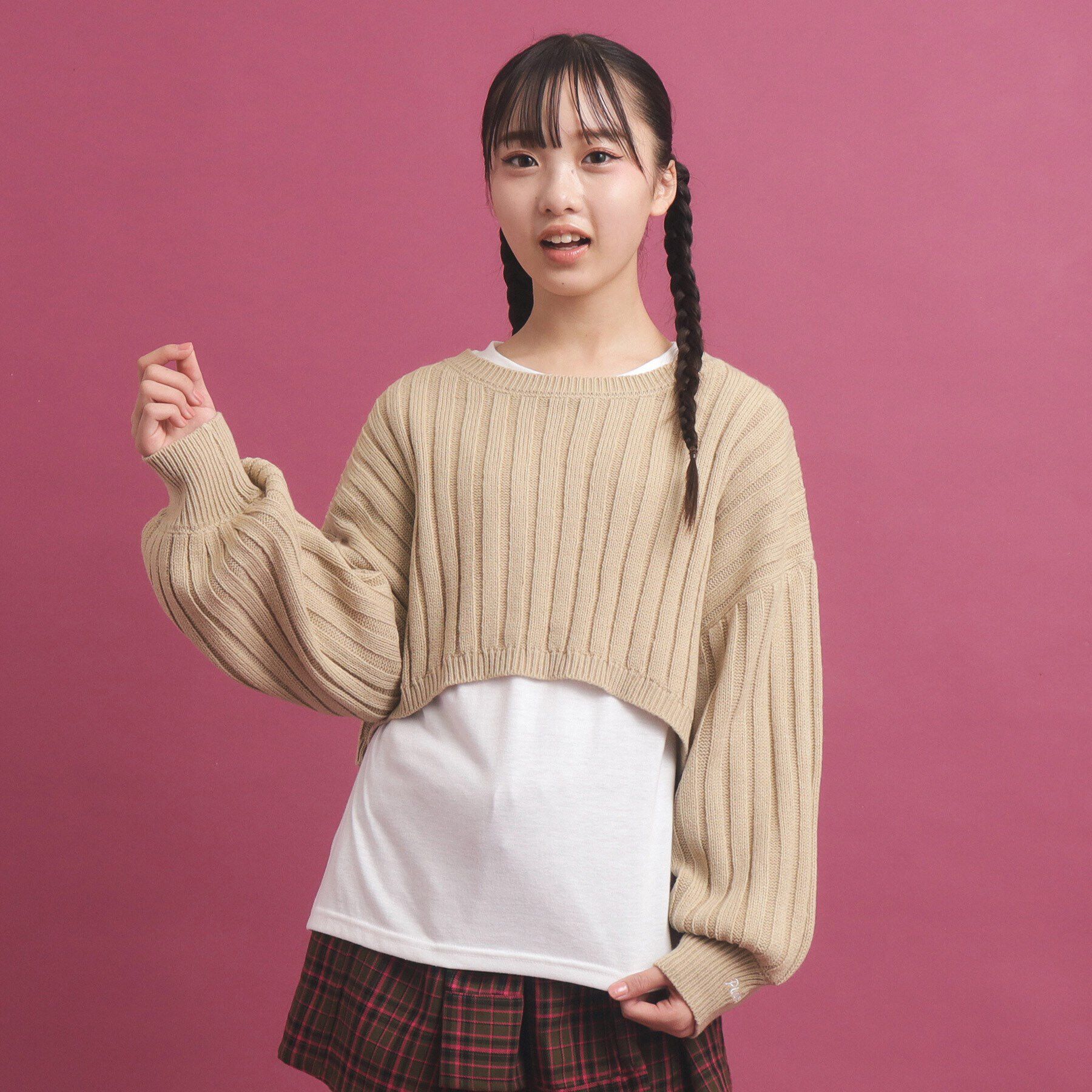 PINK-latte「【セットアイテム】ベーシック レイヤー見せショート丈ニット」|ニット・セーター|ベージュ(052)
