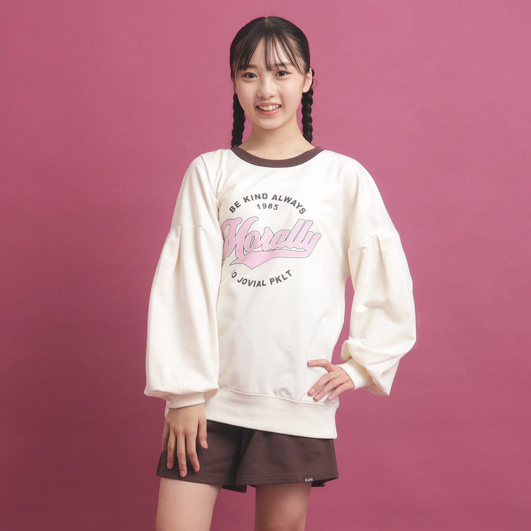 PINK-latte「【セットアップ】コットンミニ裏毛プルオーバー＆ショートパンツ」|その他|アイボリー(004)