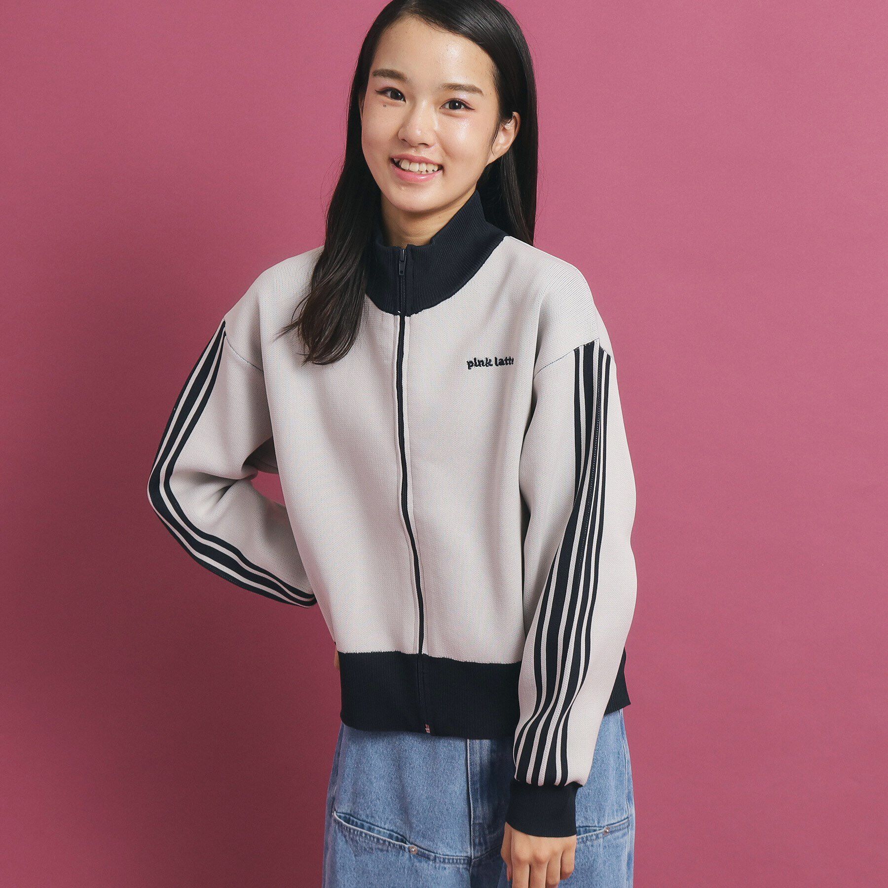 PINK-latte「スポンディッシュニットブルゾン」|カーディガン|グレー(012)