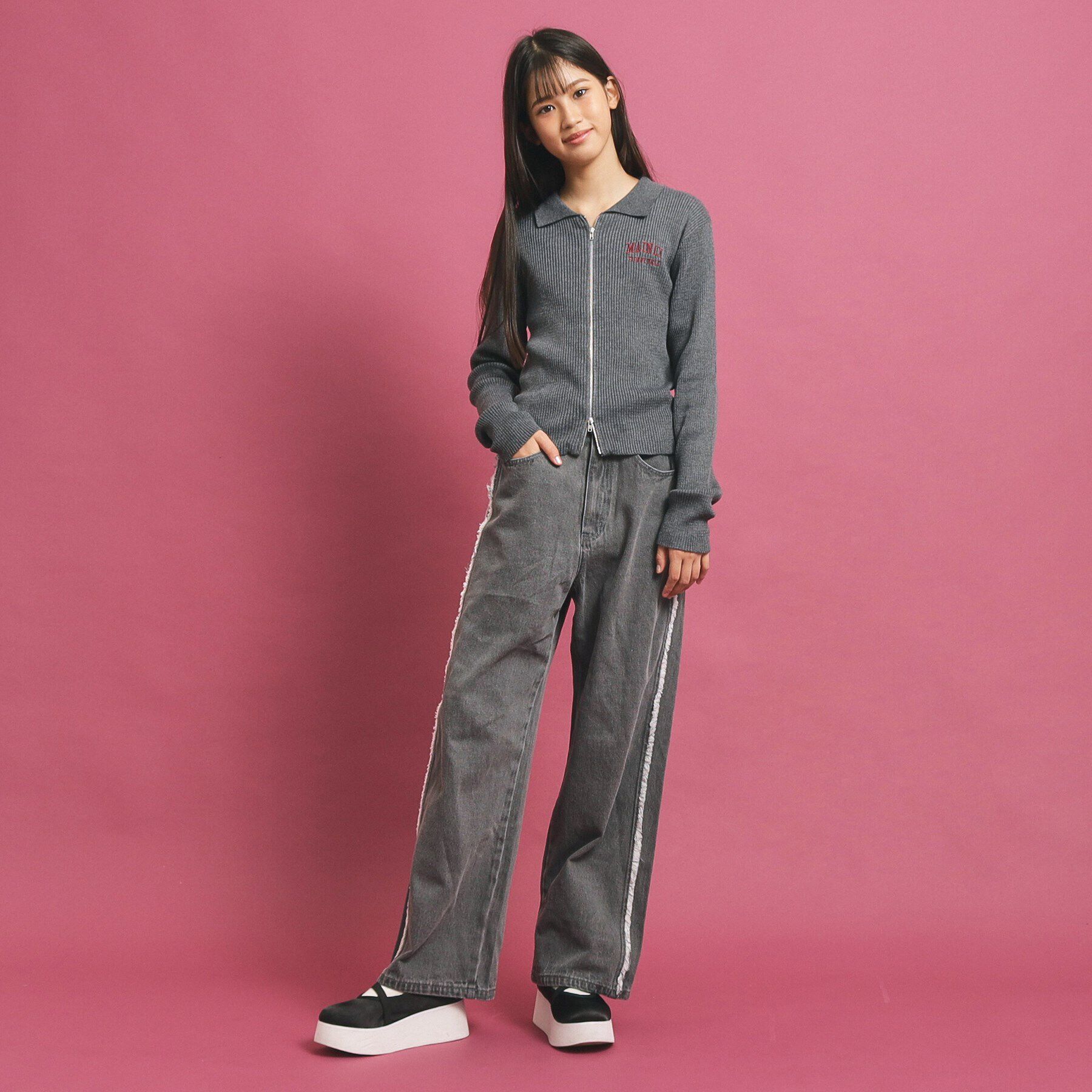 PINK-latte「【セットアップあり】ジップリブニット」|ニット・セーター|