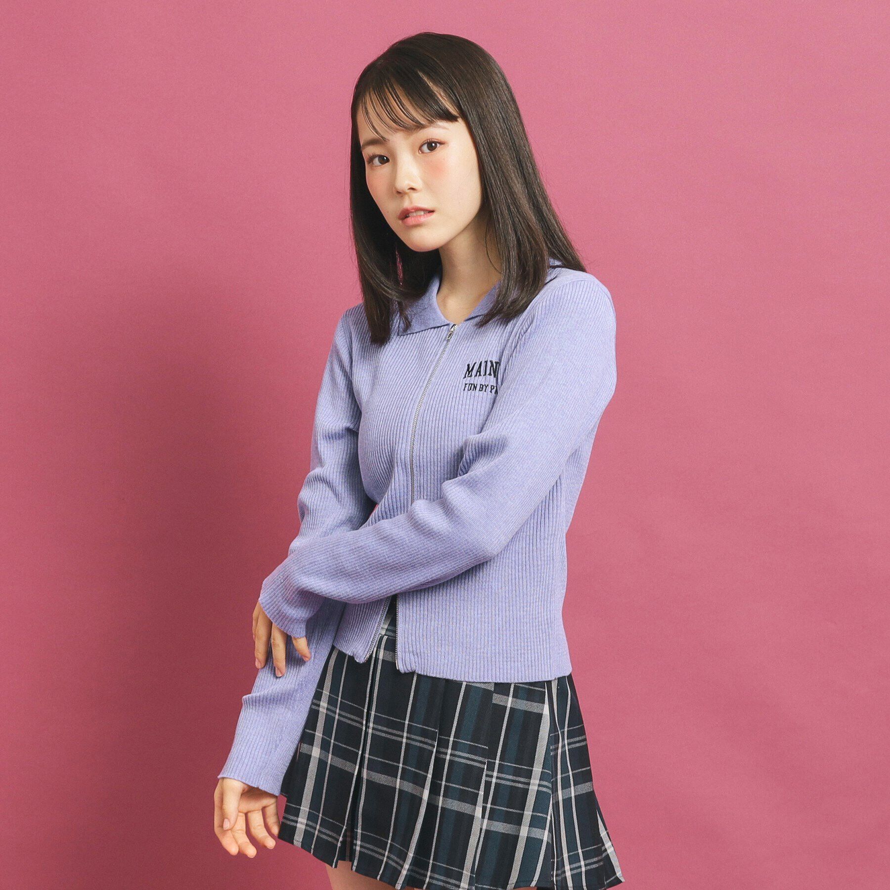 PINK-latte「【セットアップあり】ジップリブニット」|ニット・セーター|