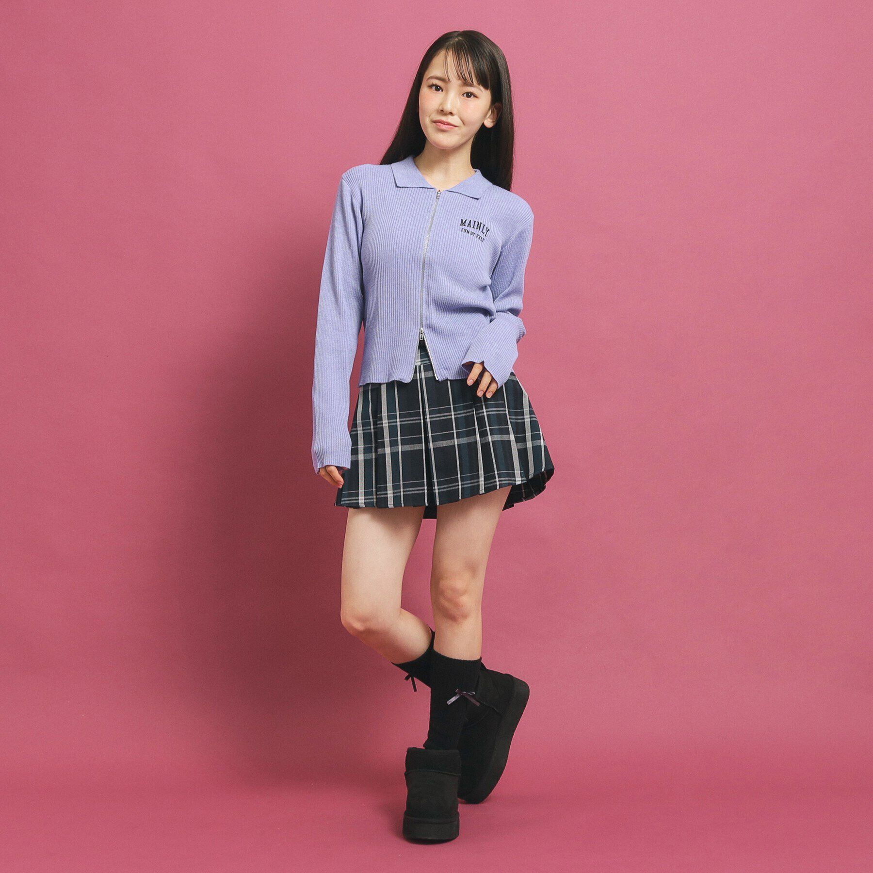 PINK-latte「【セットアップあり】ジップリブニット」|ニット・セーター|