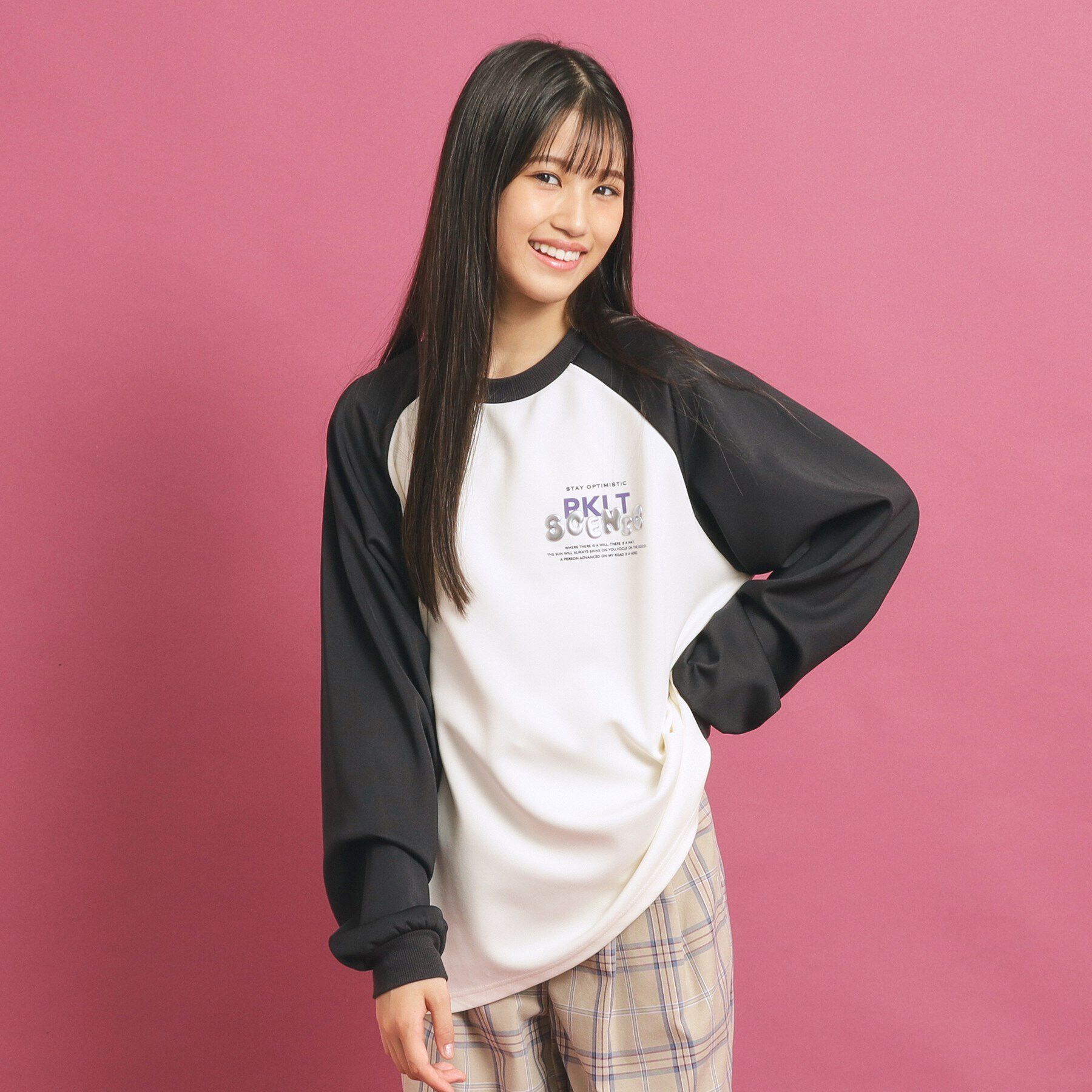 PINK-latte「ジェルプリントラグランプルオーバー」|Tシャツ・カットソー|オフホワイト(003