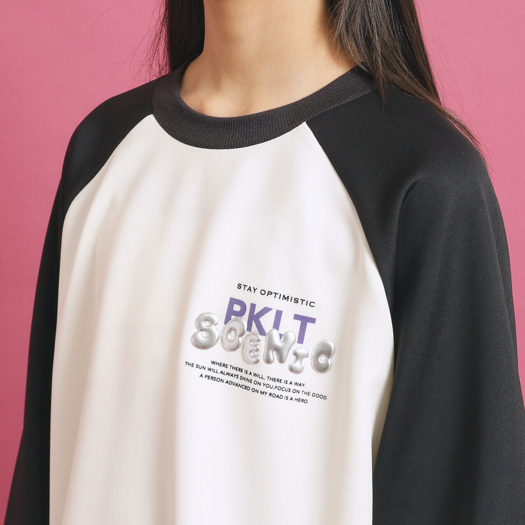 PINK-latte「ジェルプリントラグランプルオーバー」|Tシャツ・カットソー|