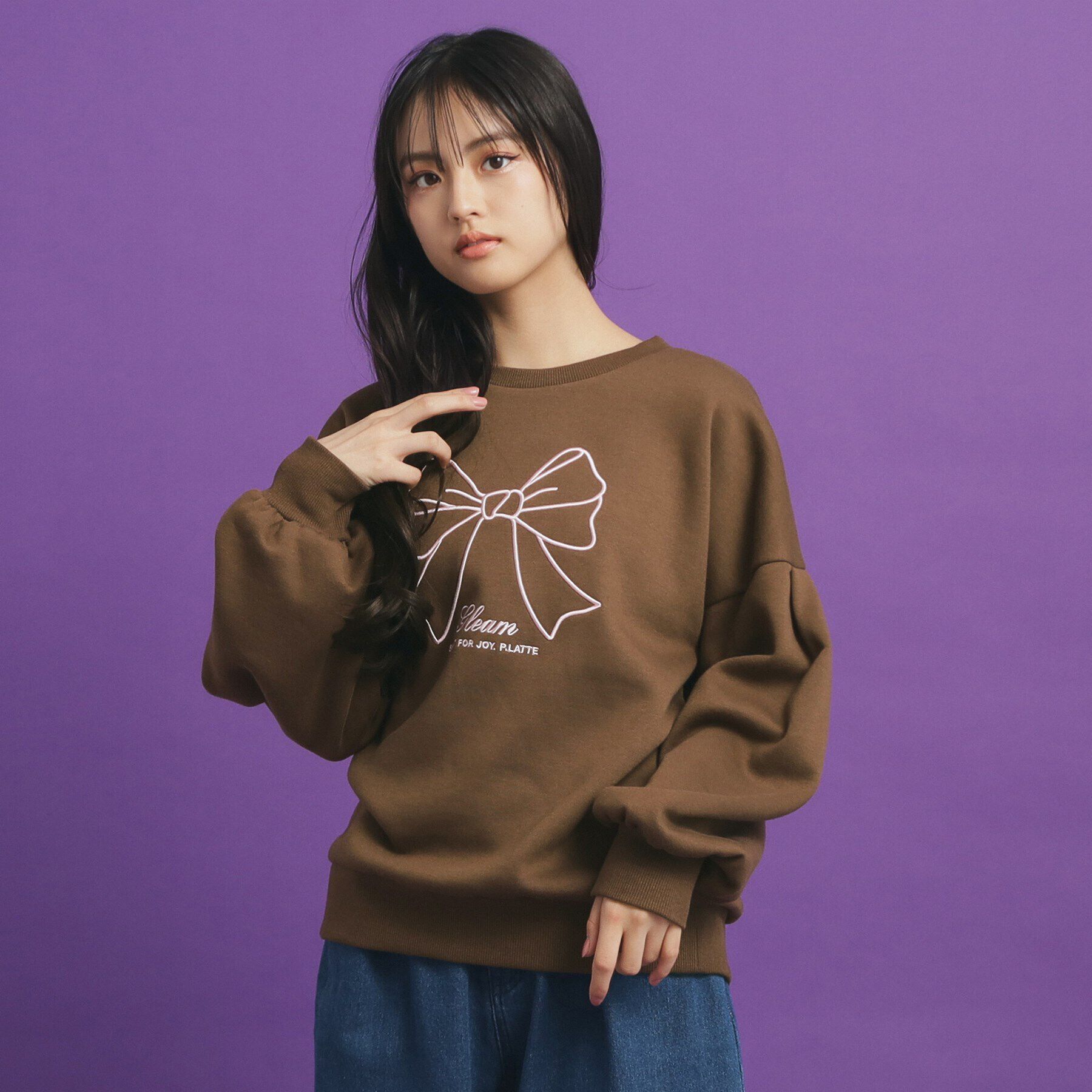 PINK-latte「リボン立体刺繍裏起毛プルオーバー」|その他|