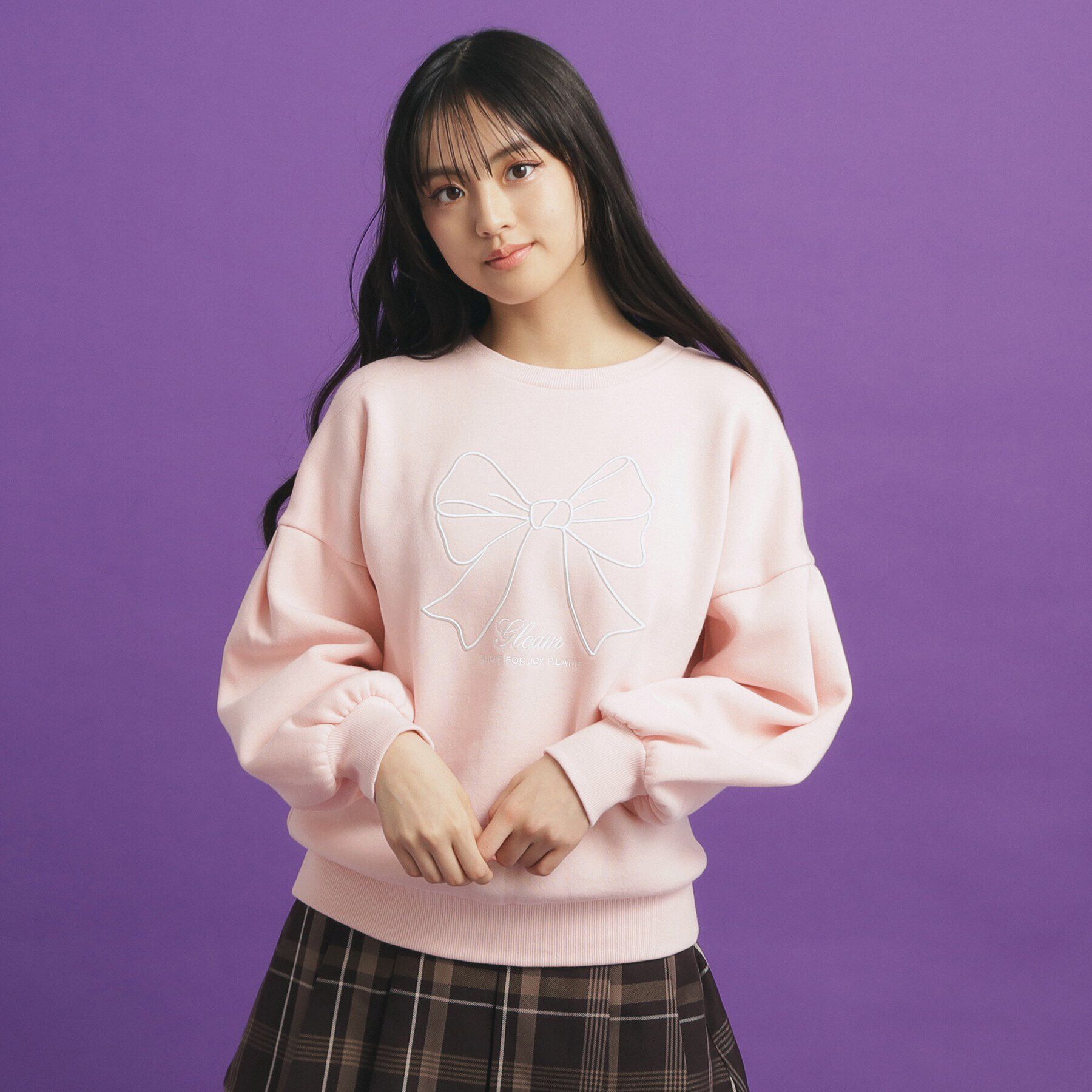 PINK-latte「リボン立体刺繍裏起毛プルオーバー」|その他|ピンク(071)