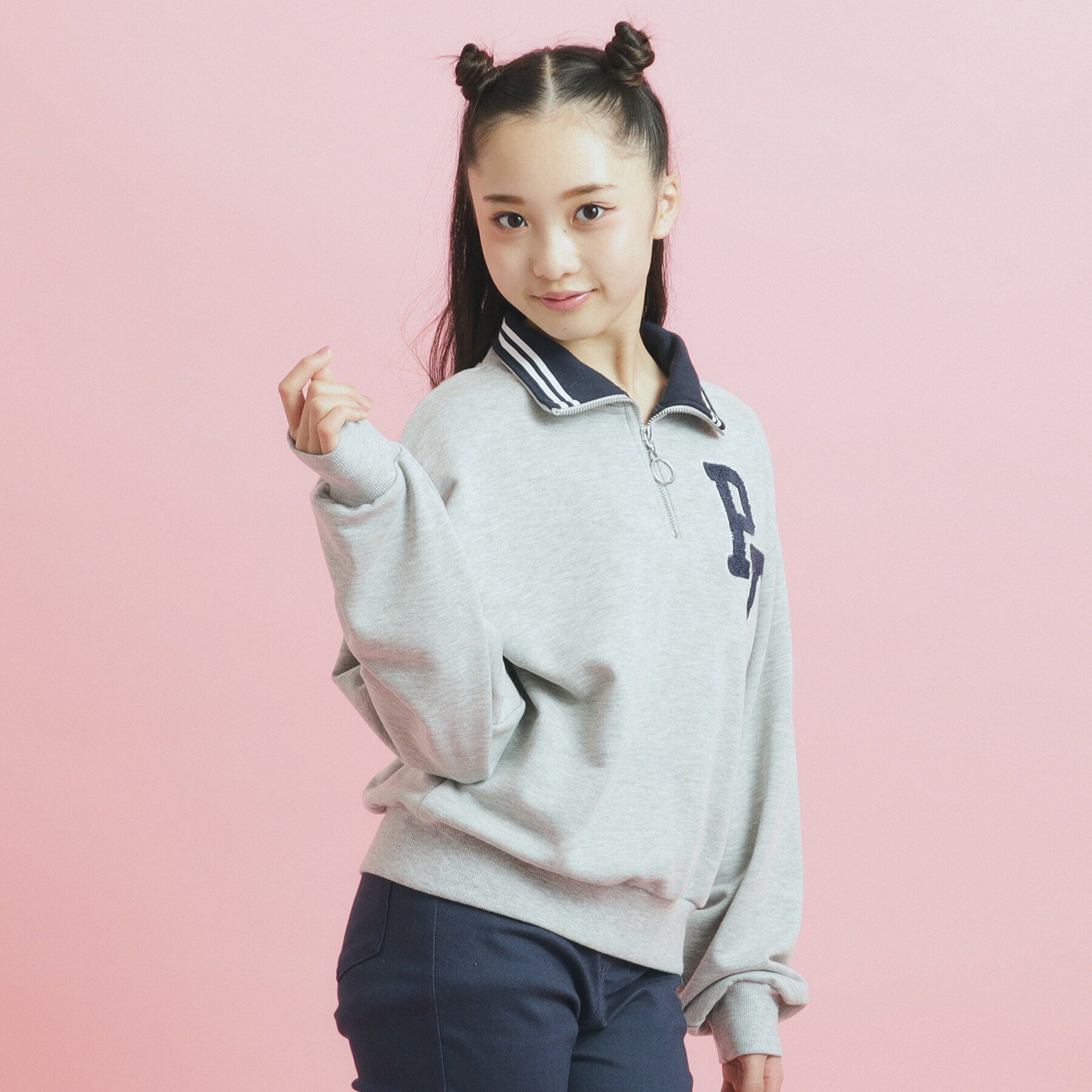 PINK-latte「ハーフジップ刺繍トレーナー」|その他|