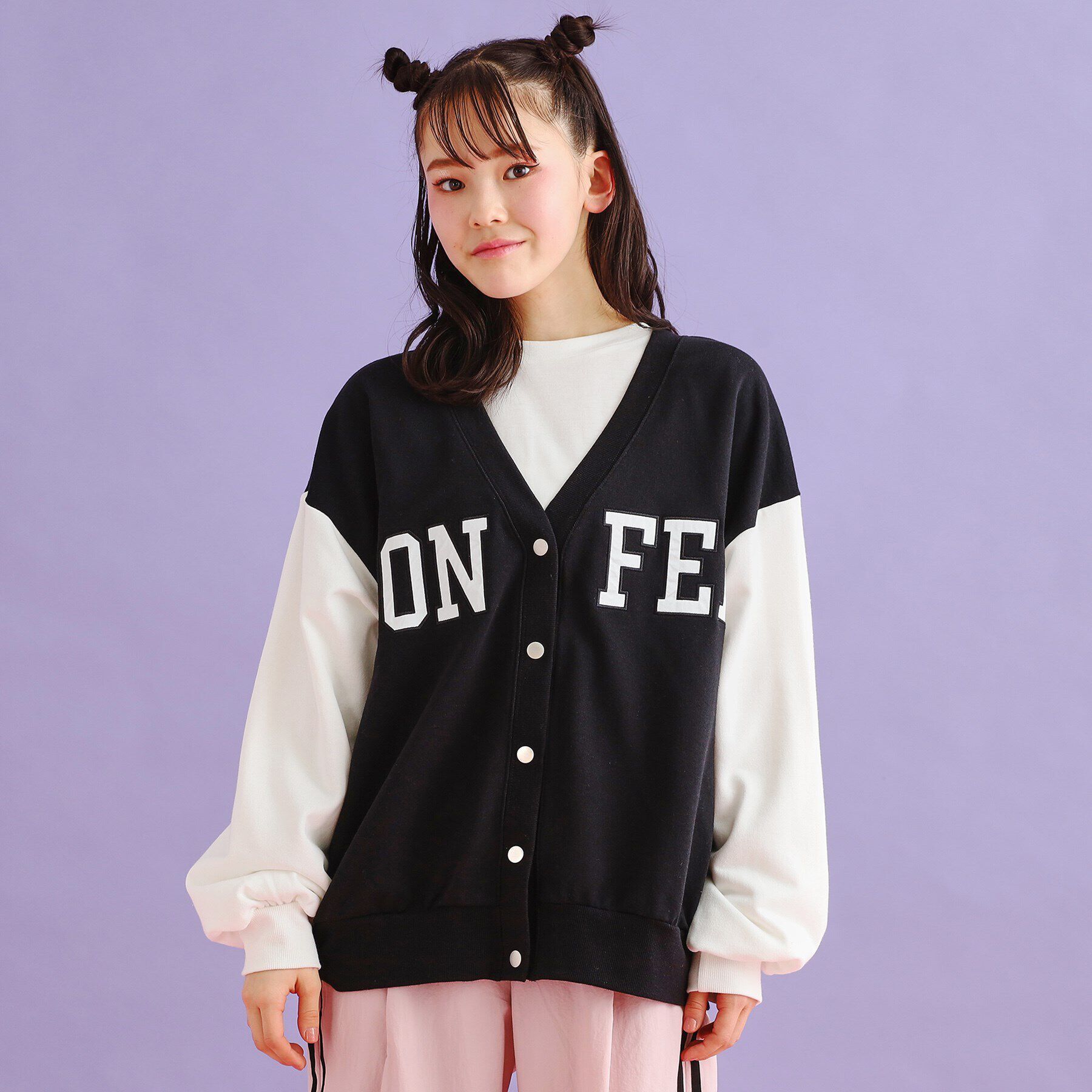 PINK-latte「裏毛配色ロゴカーディガン」|カーディガン|ブラック(019)