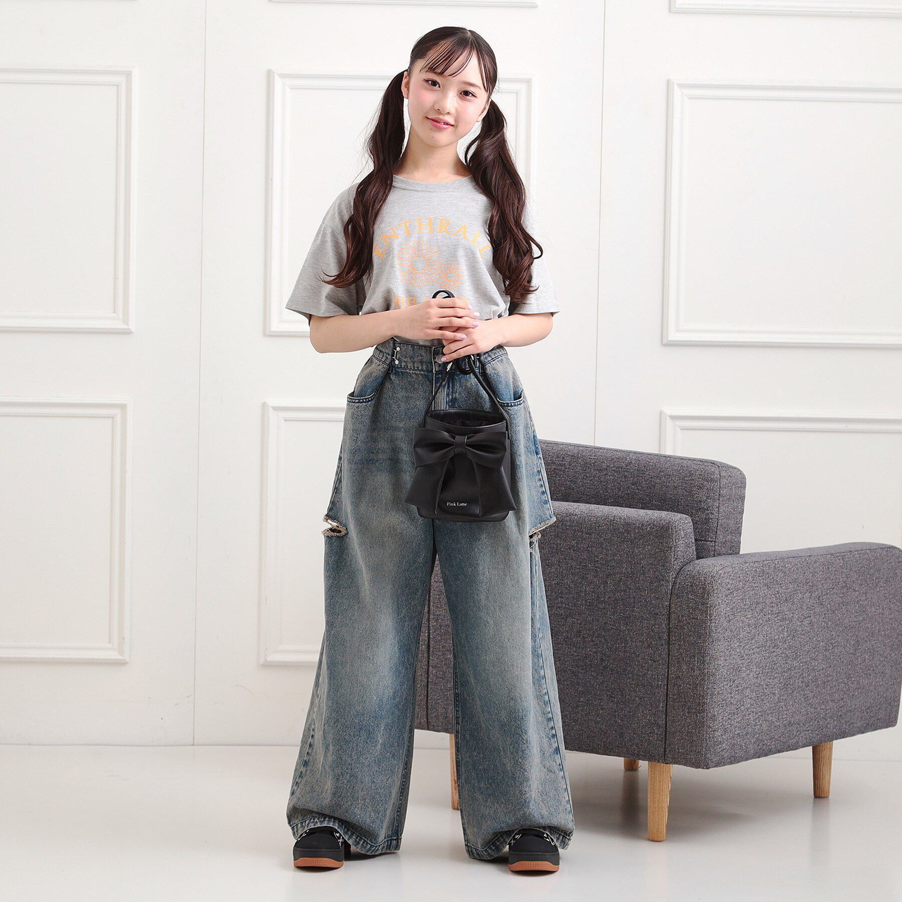 PINK-latte「リボン巾着バッグ」|ショルダー・メッセンジャー|