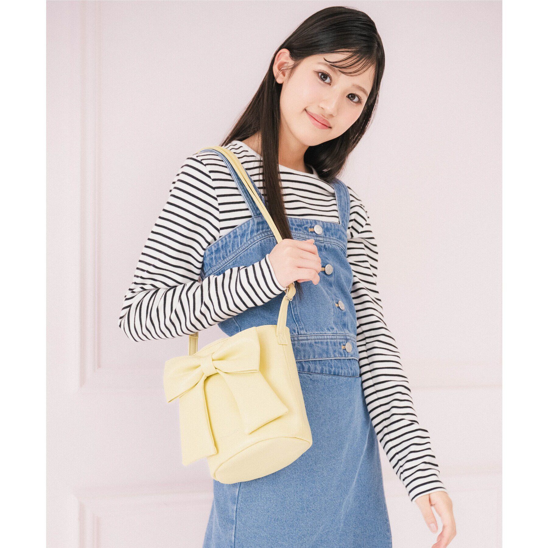 PINK-latte「リボン巾着バッグ」|ショルダー・メッセンジャー|イエロー(031)