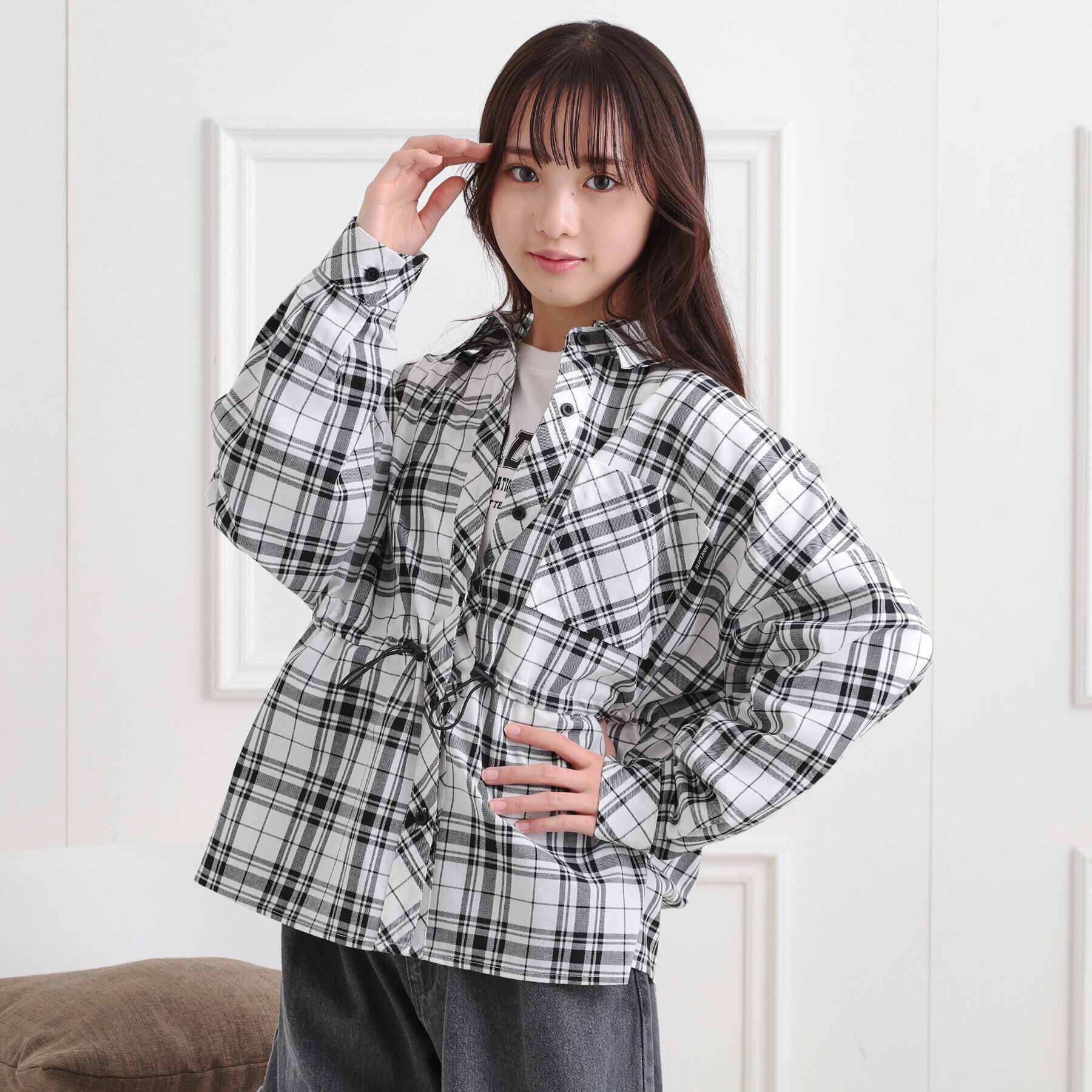 PINK-latte「【セットアイテム】チェックシャツ＋ロンT」|シャツ・ブラウス|