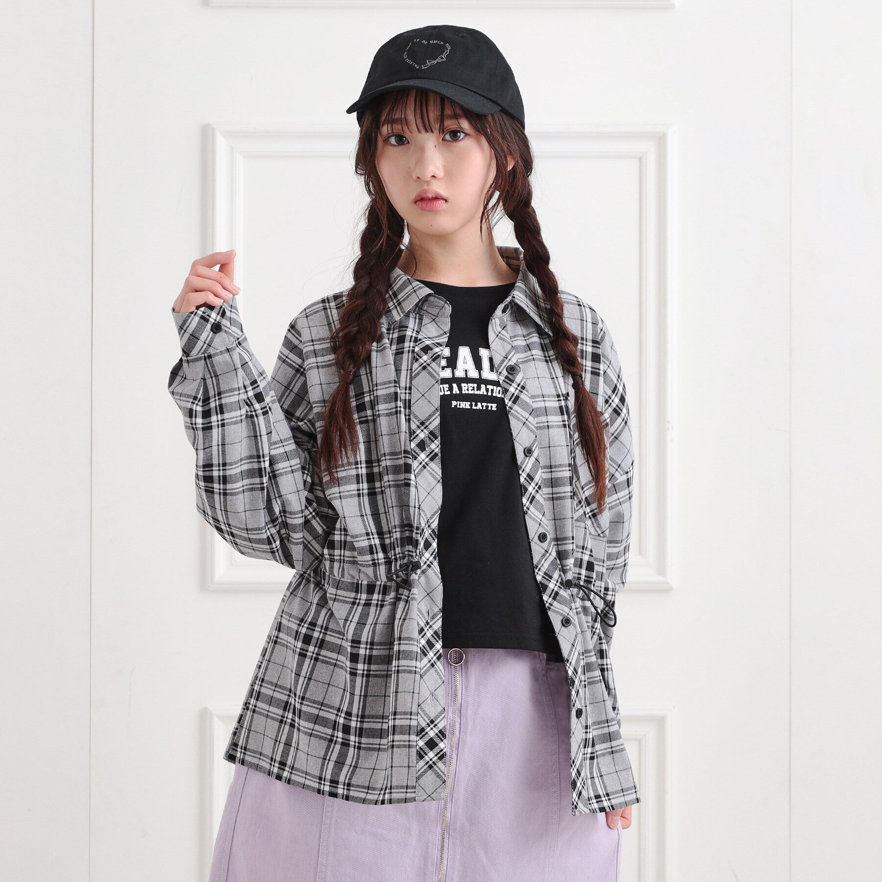 PINK-latte「【セットアイテム】チェックシャツ＋ロンT」|シャツ・ブラウス|グレー(212)