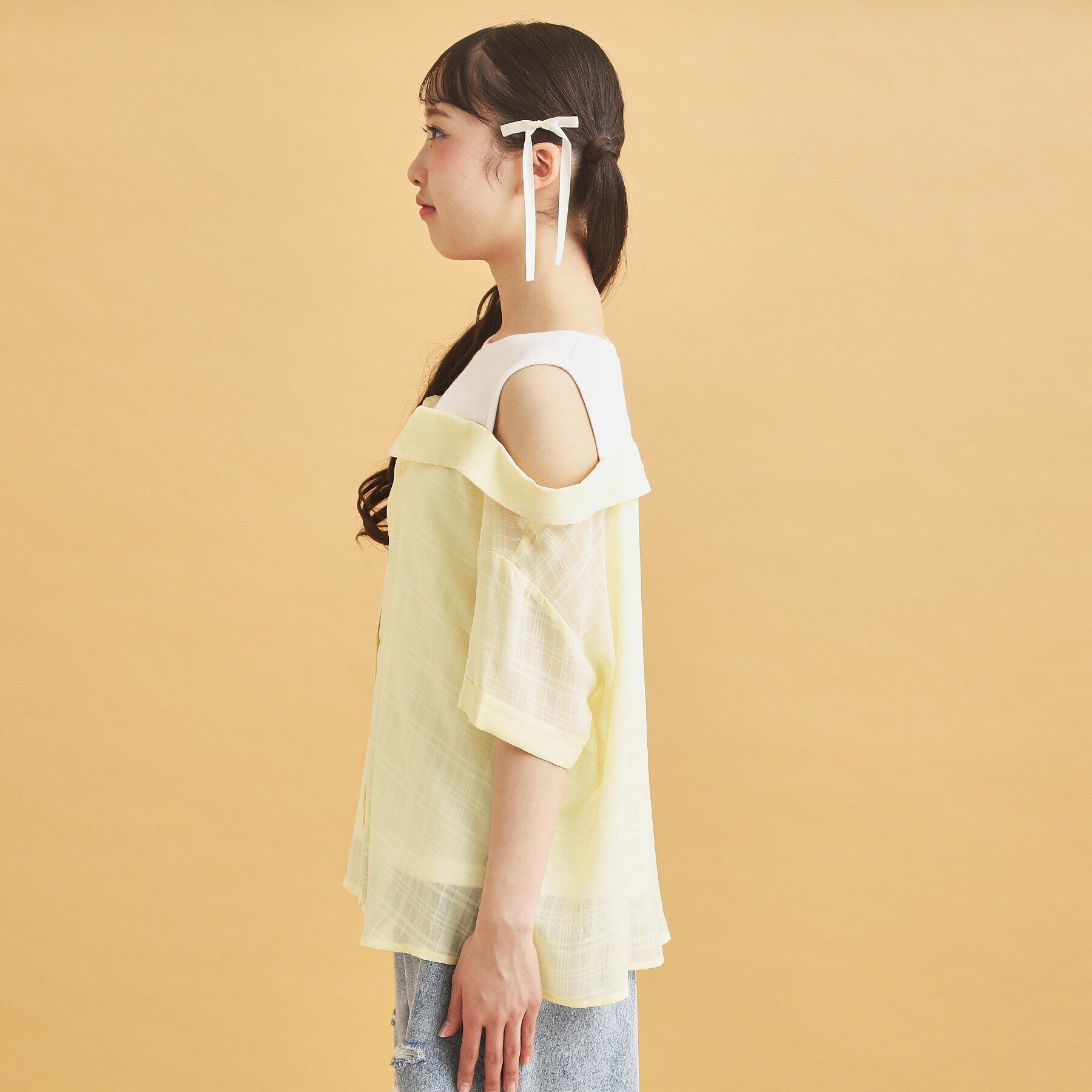 PINK-latte「シアーシャツドッキングトップス」|シャツ・ブラウス|