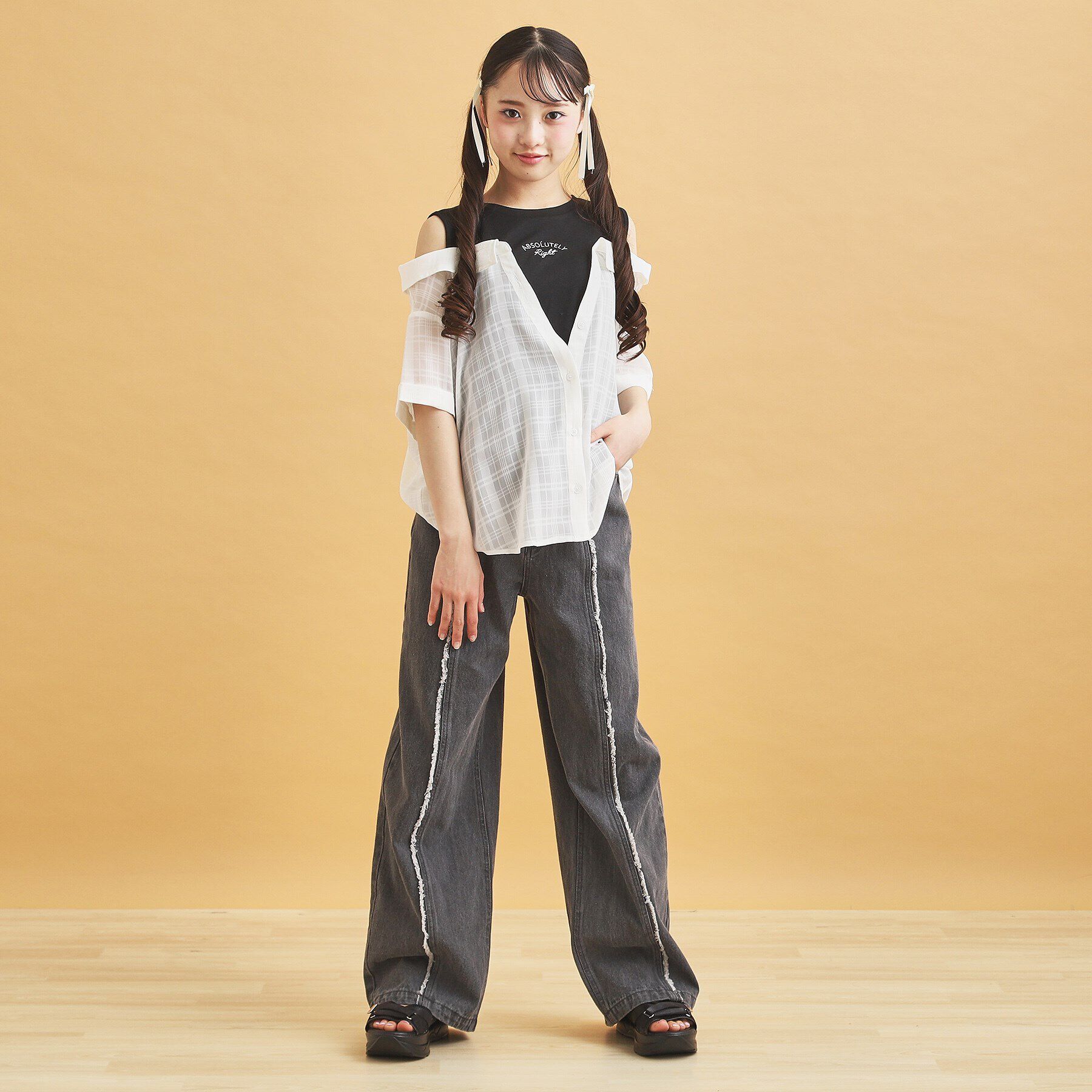 PINK-latte「シアーシャツドッキングトップス」|シャツ・ブラウス|