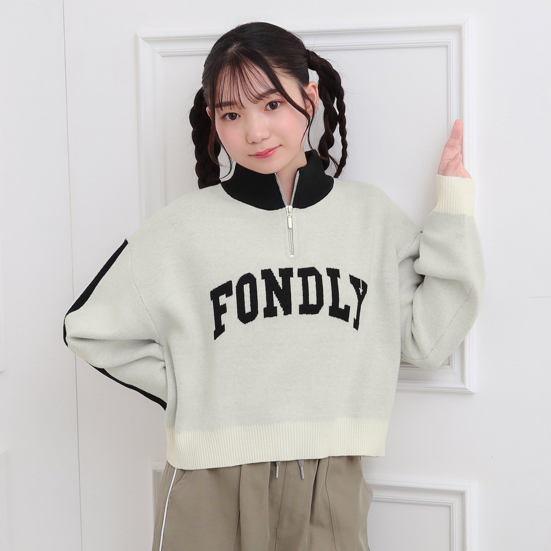 PINK-latte「もちもちハーフZIPニットプルオーバー」|ニット・セーター|アイボリー(004)