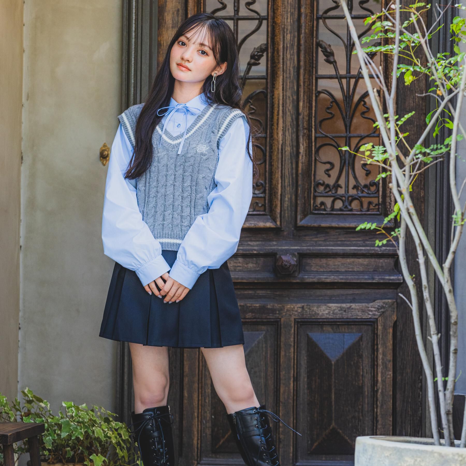 PINK-latte「ニットベストドッキングシャツ」|シャツ・ブラウス|