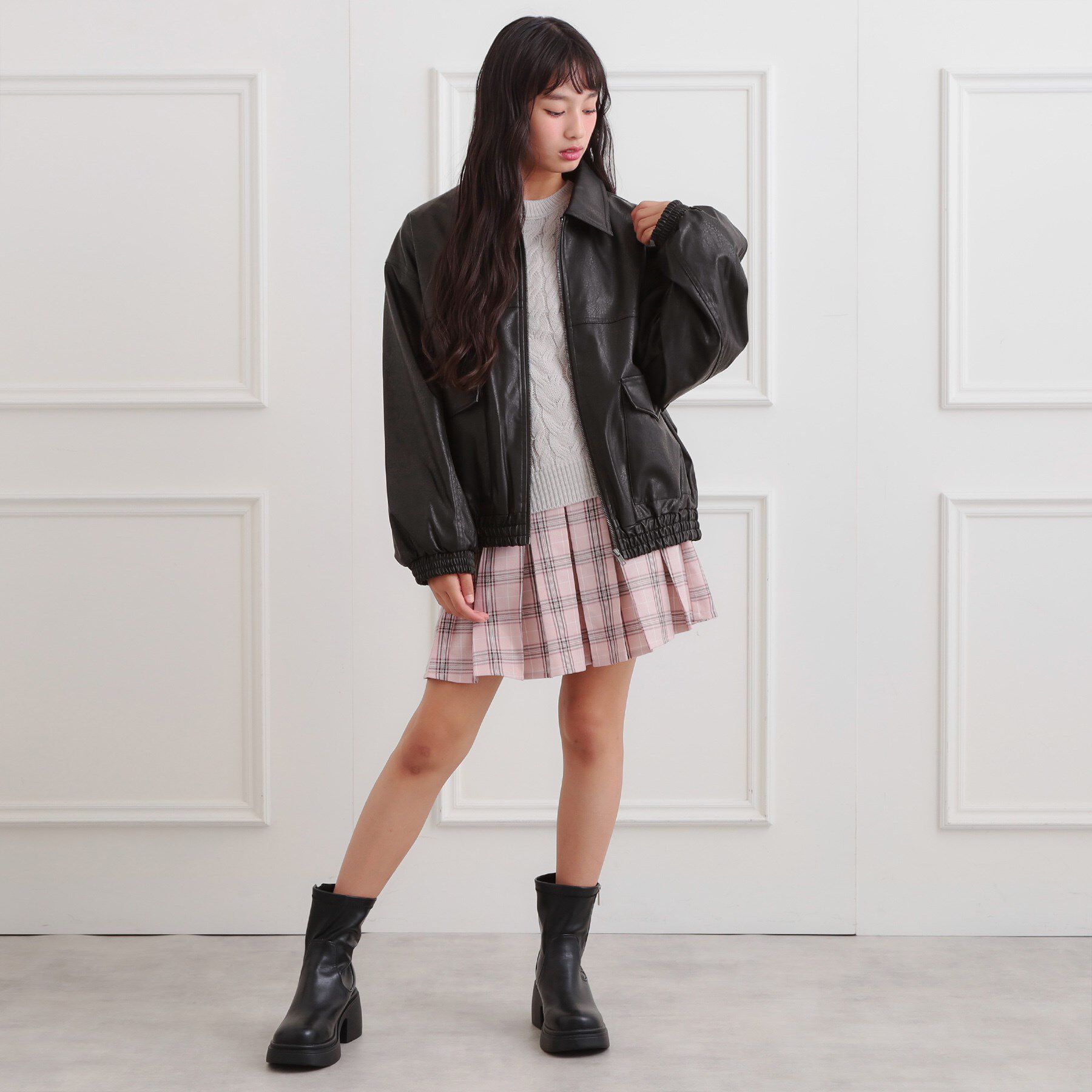 PINK-latte「合成皮革ブルゾン」|ブルゾン・スタジャン|