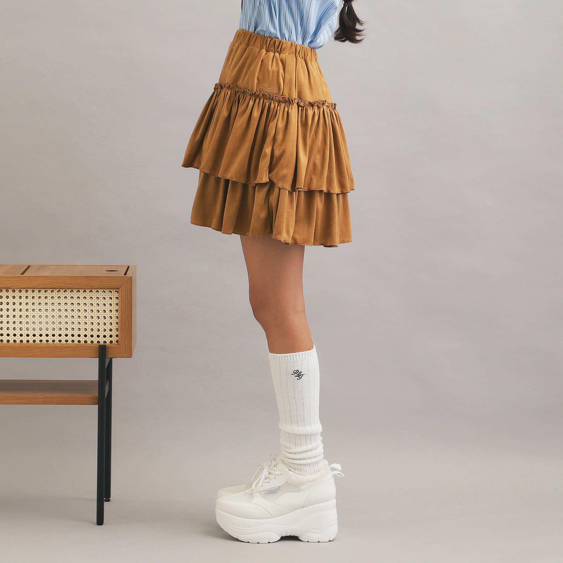 PINK-latte「フェイクスエードティアードスカート」|スカート|