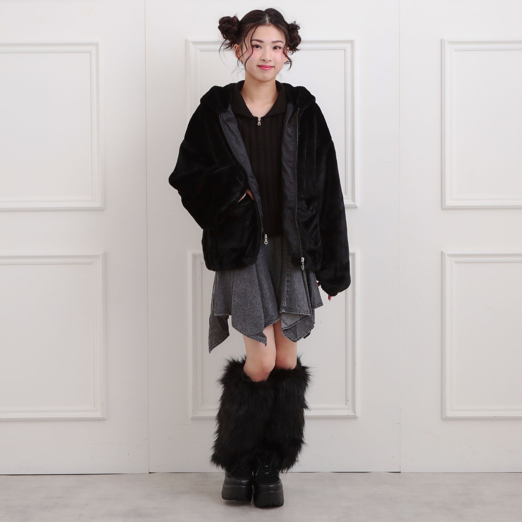 PINK-latte「フード付きフェイクファーブルゾン」|ブルゾン・スタジャン|