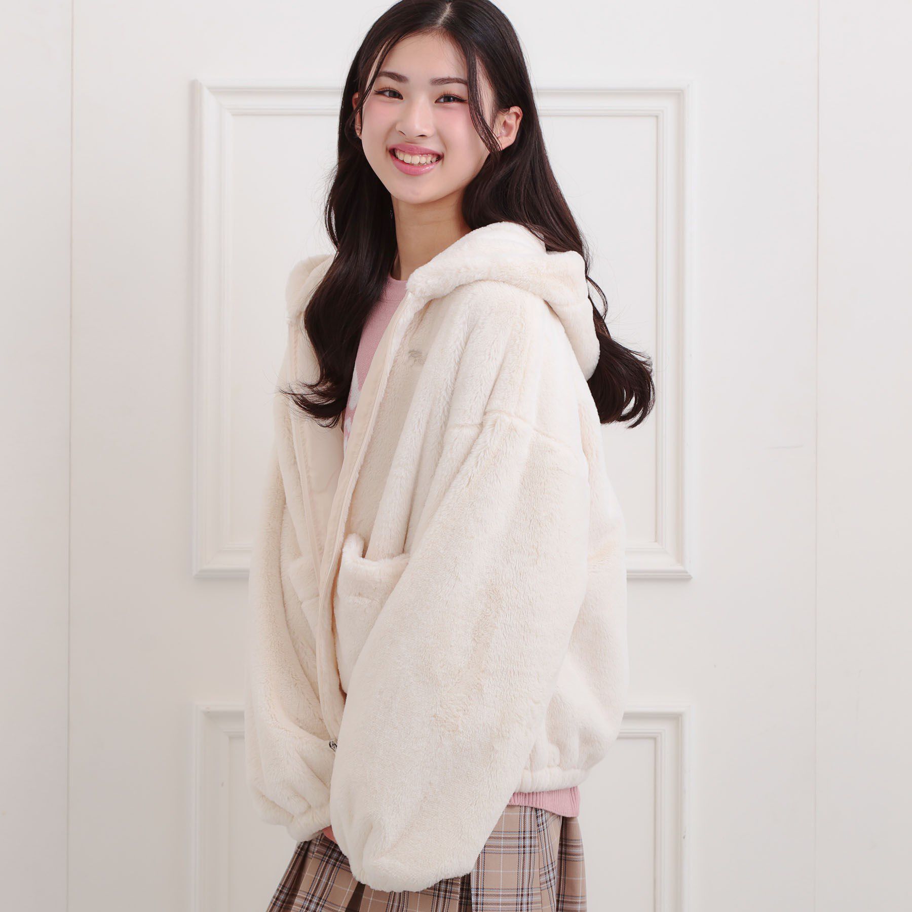 PINK-latte「フード付きフェイクファーブルゾン」|ブルゾン・スタジャン|