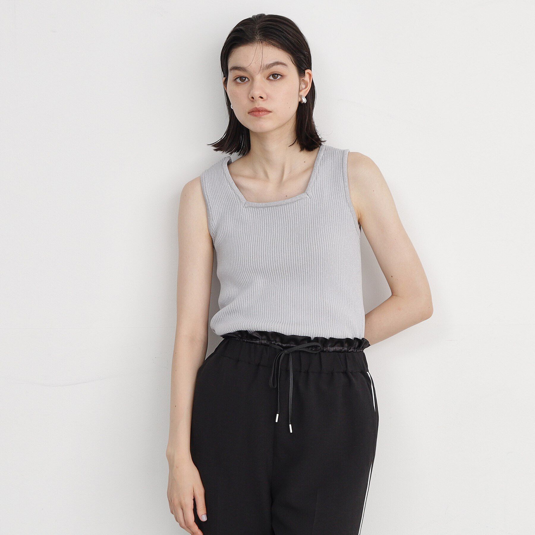 THE SHOP TK「【前後2WAY】ラメ＆ストライプリブタンク/洗える」|キャミソール|グレー(012)