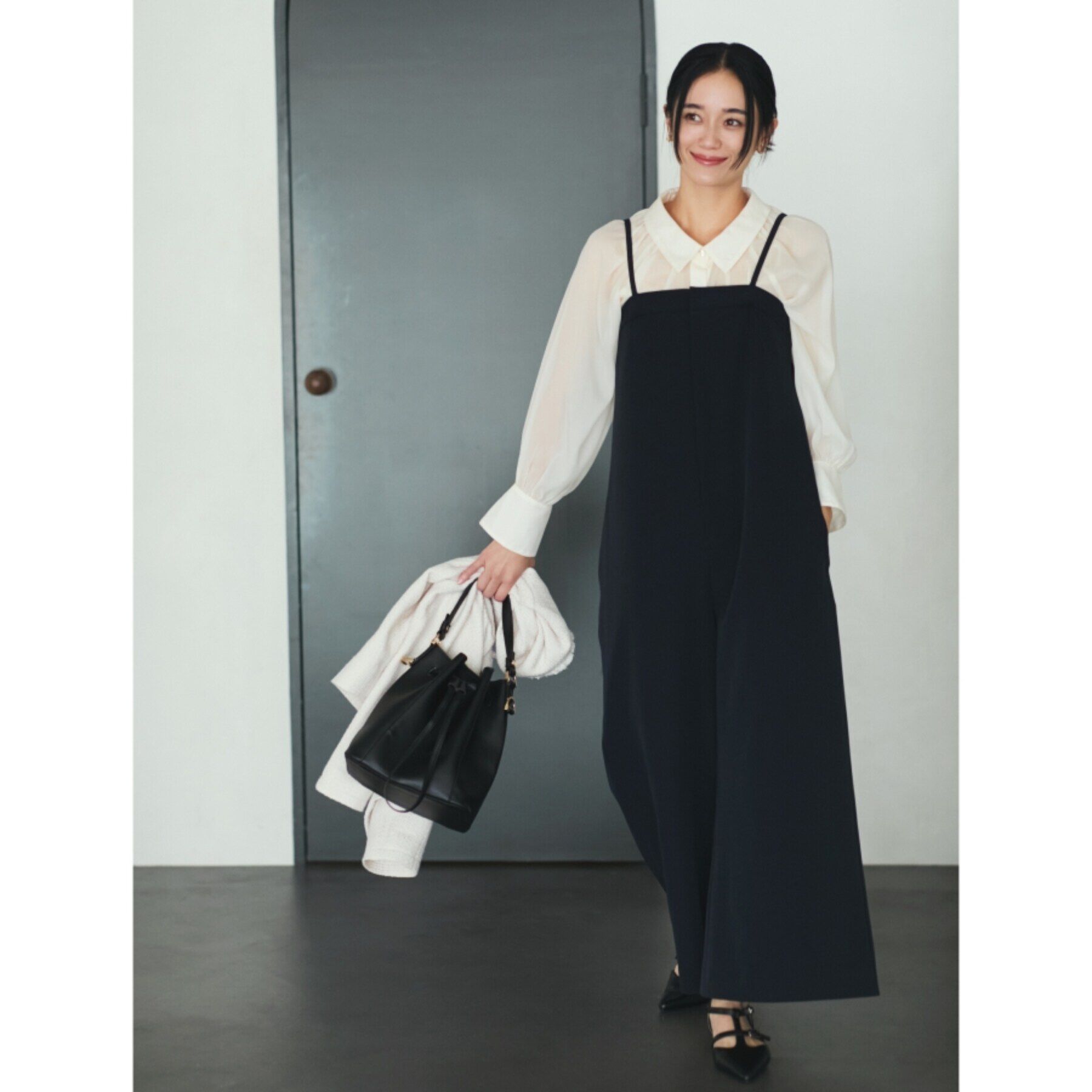 THE SHOP TK「【汚れ防止/シワになりにくい/セレモニー/通勤】ダブルクロスサロペット/洗える/サスティナブル」|オールインワン|ネイビー(094)