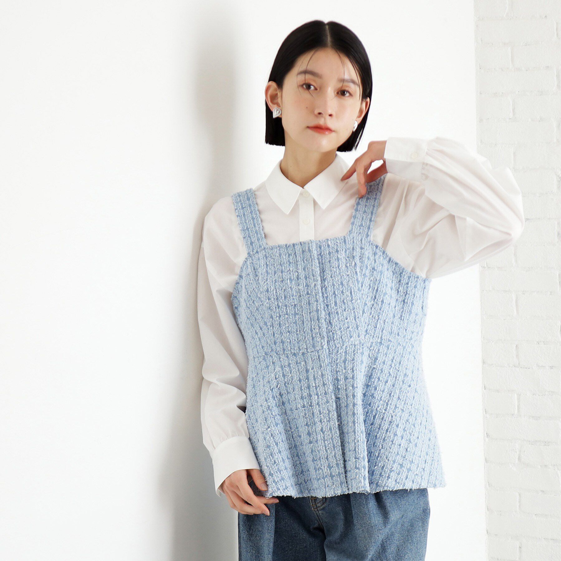 THE SHOP TK「ジャカードデニムビスチェ【洗濯機OK】」|ベスト・ジレ|ブルー(092)
