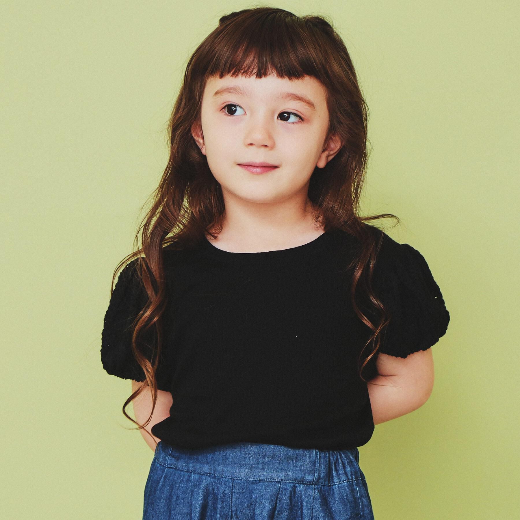 THE SHOP TK「【100-150】バルーンスリーブ半袖プルオーバー/洗濯機OK」|Tシャツ・カットソー|ブラック(019)