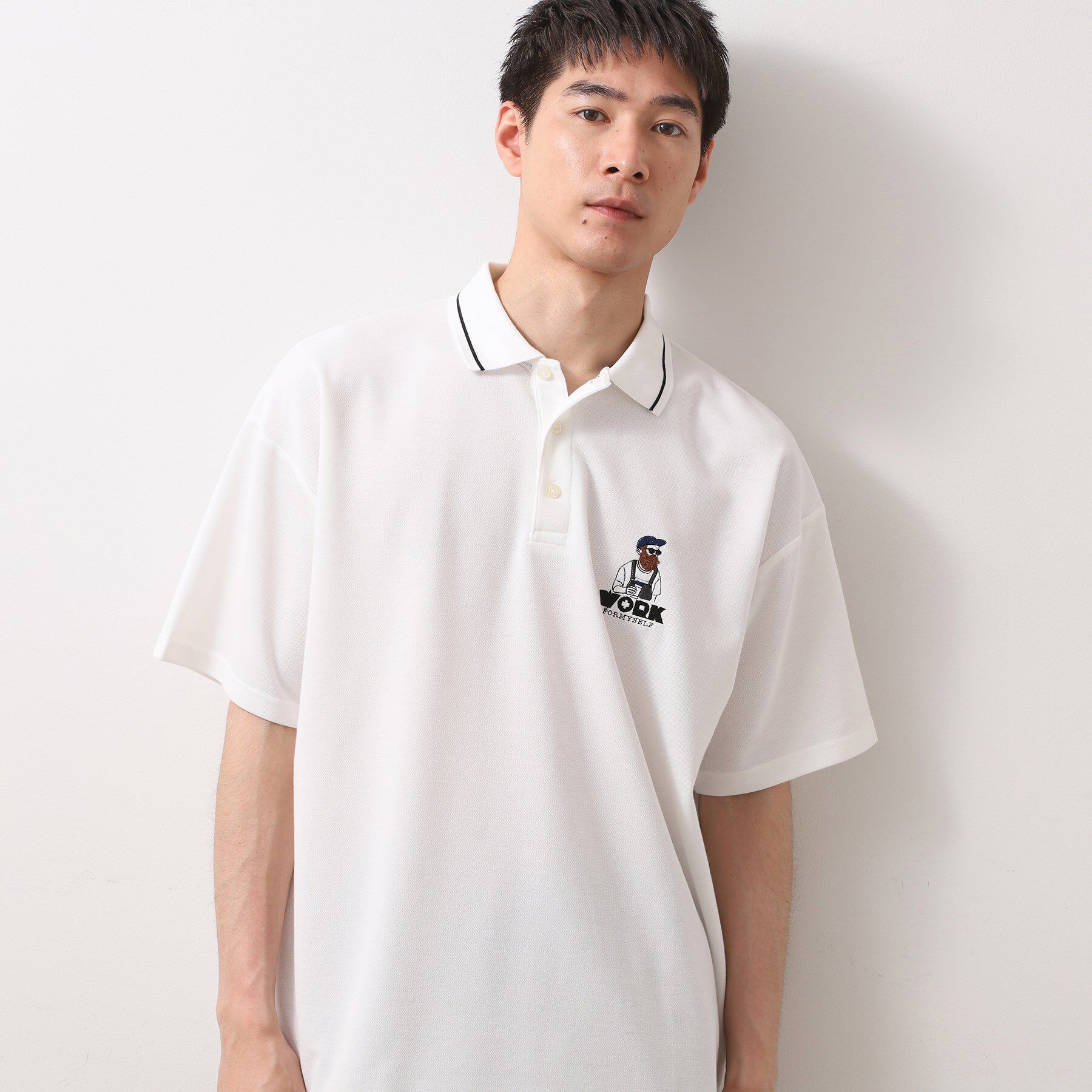 THE SHOP TK「サガラ刺繍半袖ポロシャツ　【洗濯機OK/ユニセックス】」|ポロシャツ|ホワイト(001)