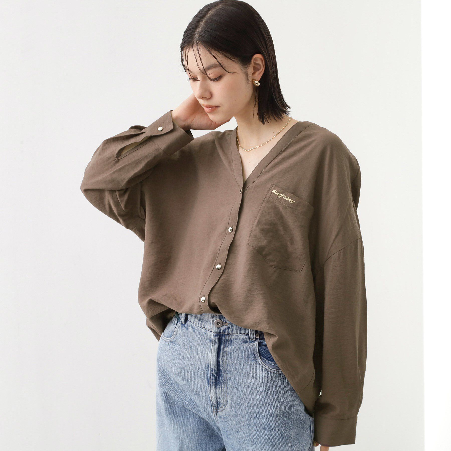 THE SHOP TK「刺繍ポケットオーバーシャツ【体型カバー/洗濯機OK】」|シャツ・ブラウス|