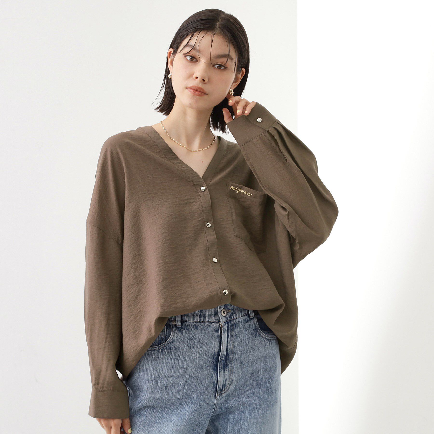THE SHOP TK「刺繍ポケットオーバーシャツ【体型カバー/洗濯機OK】」|シャツ・ブラウス|モカブラウン(042