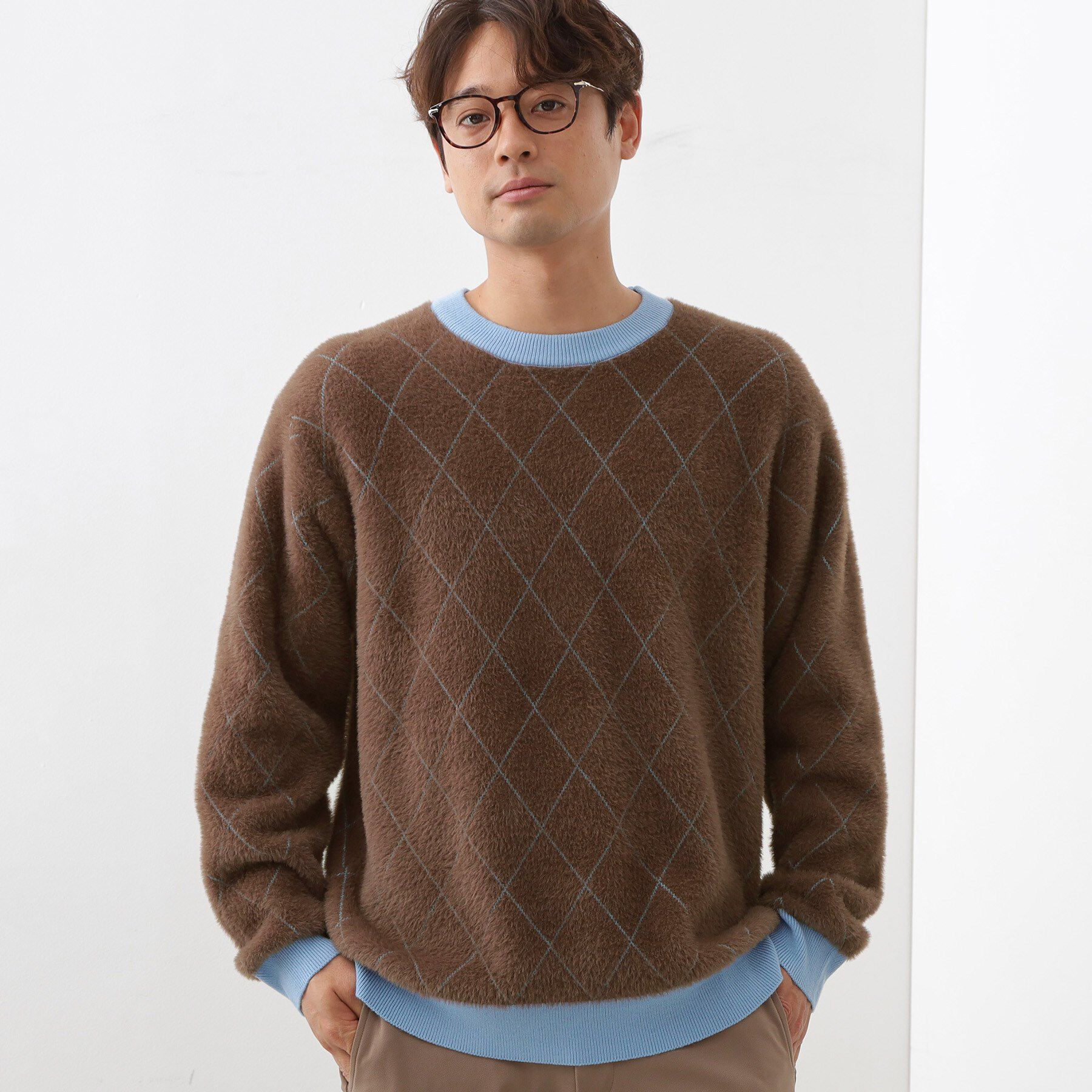 THE SHOP TK「【ふんわり心地いい肌触り】　ダイヤ柄シャギーニット」|ニット・セーター|ブラウン(243)