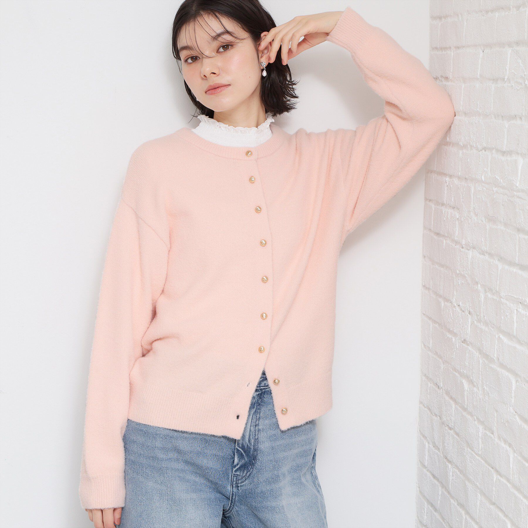 THE SHOP TK「ふわふわミニシャギー クルーネックカーディガン」|カーディガン|