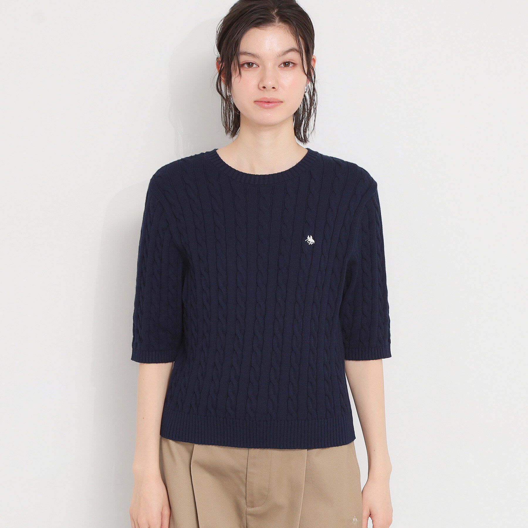 THE SHOP TK「POLO BCS ケーブル5分袖ニット」|ニット・セーター|