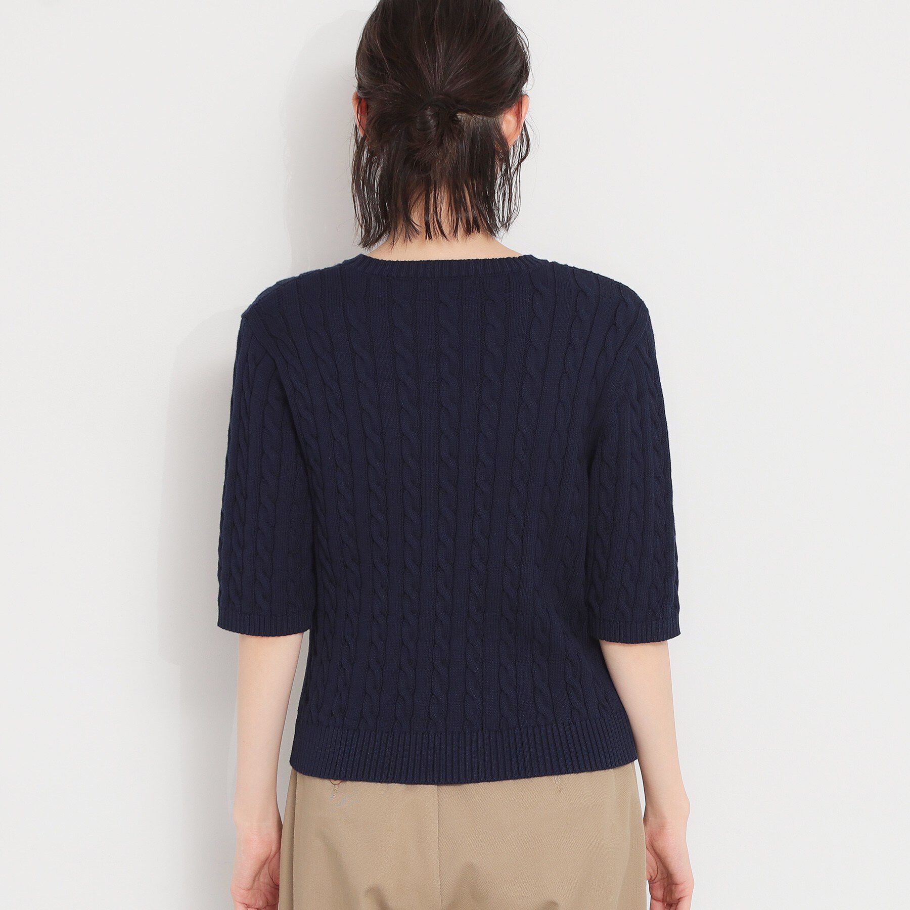 THE SHOP TK「POLO BCS ケーブル5分袖ニット」|ニット・セーター|