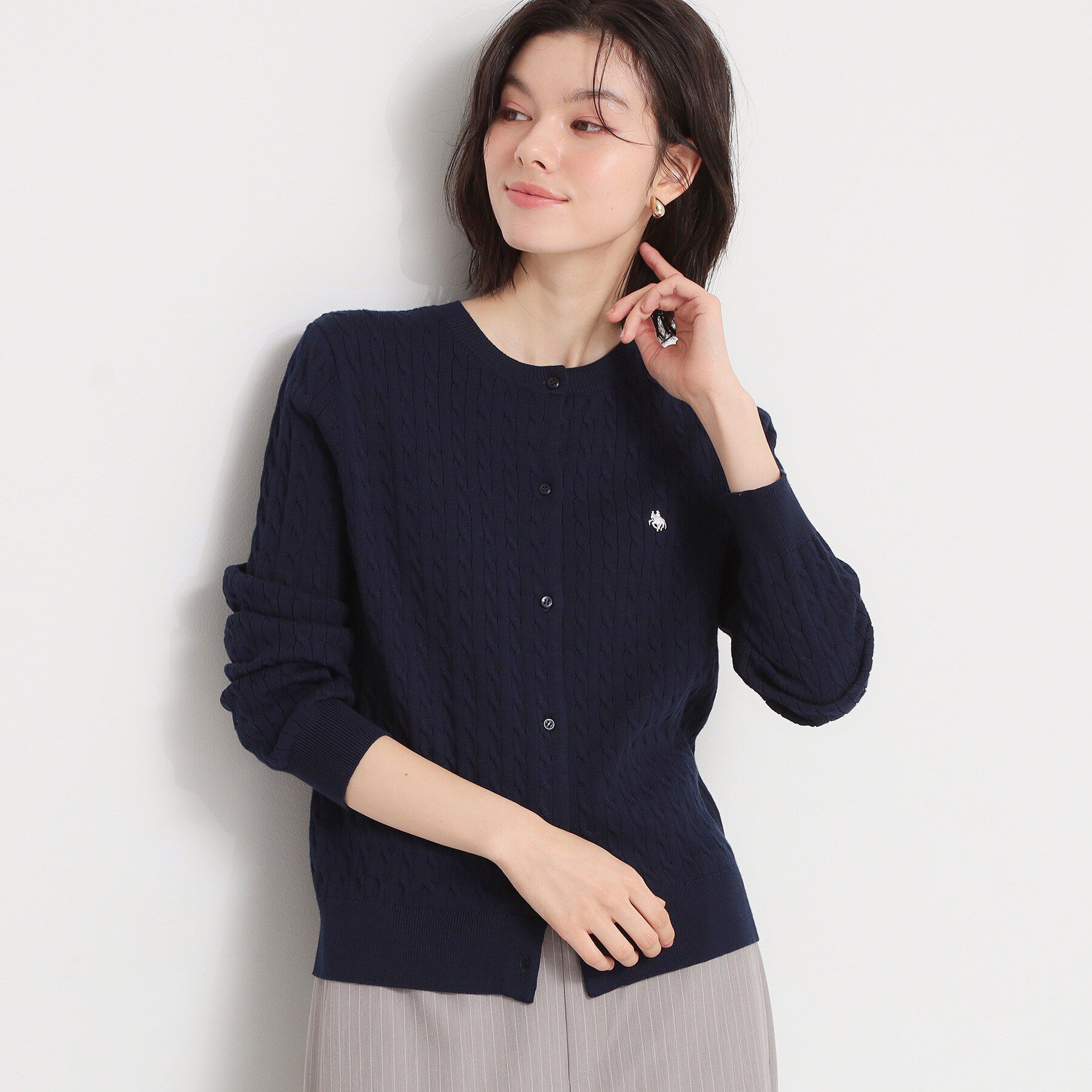 THE SHOP TK「POLO BCS ケーブルカーディガン」|カーディガン|ネイビー(094)