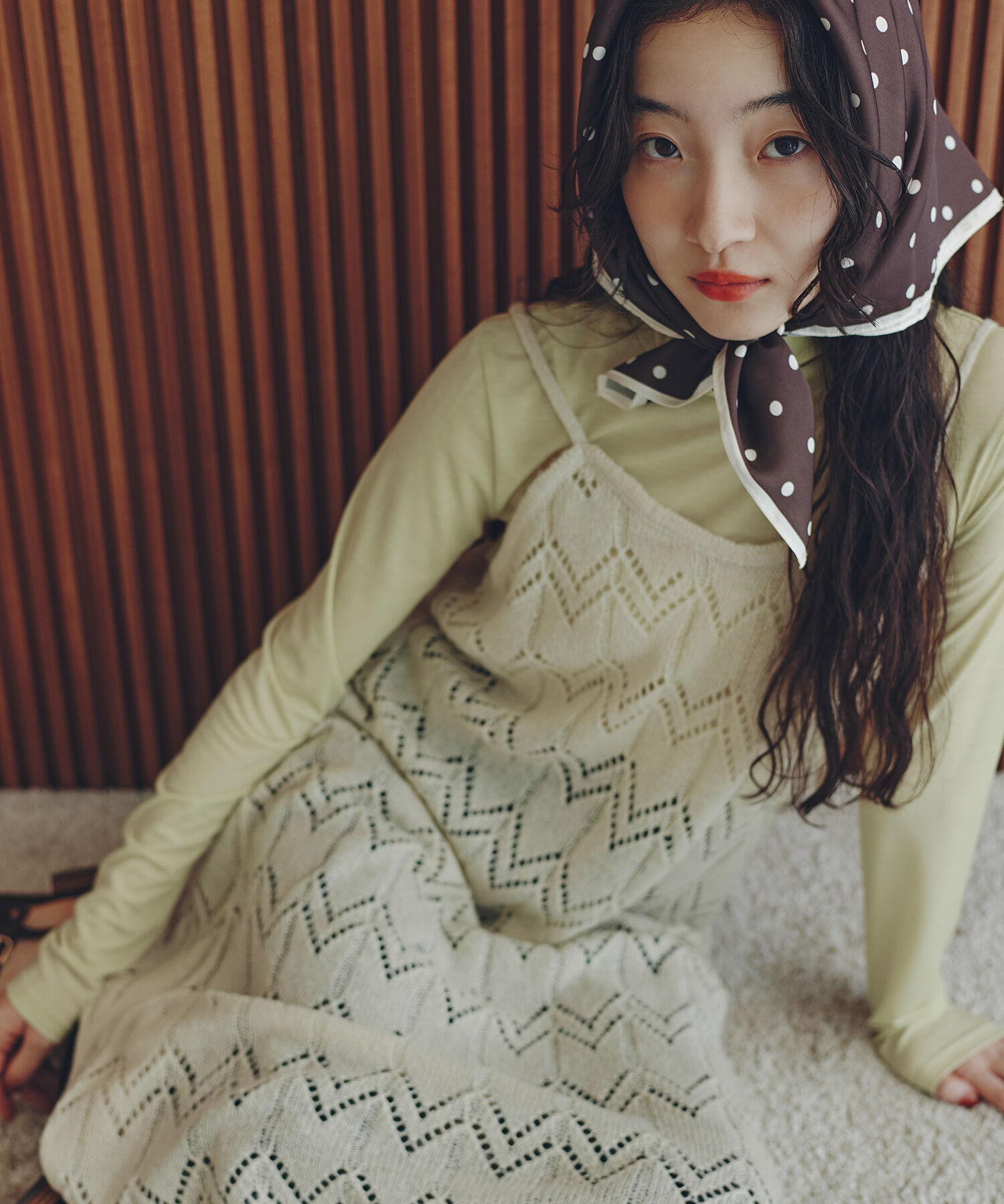  「透かし編みニットキャミワンピース」|スカート|オフホワイト1