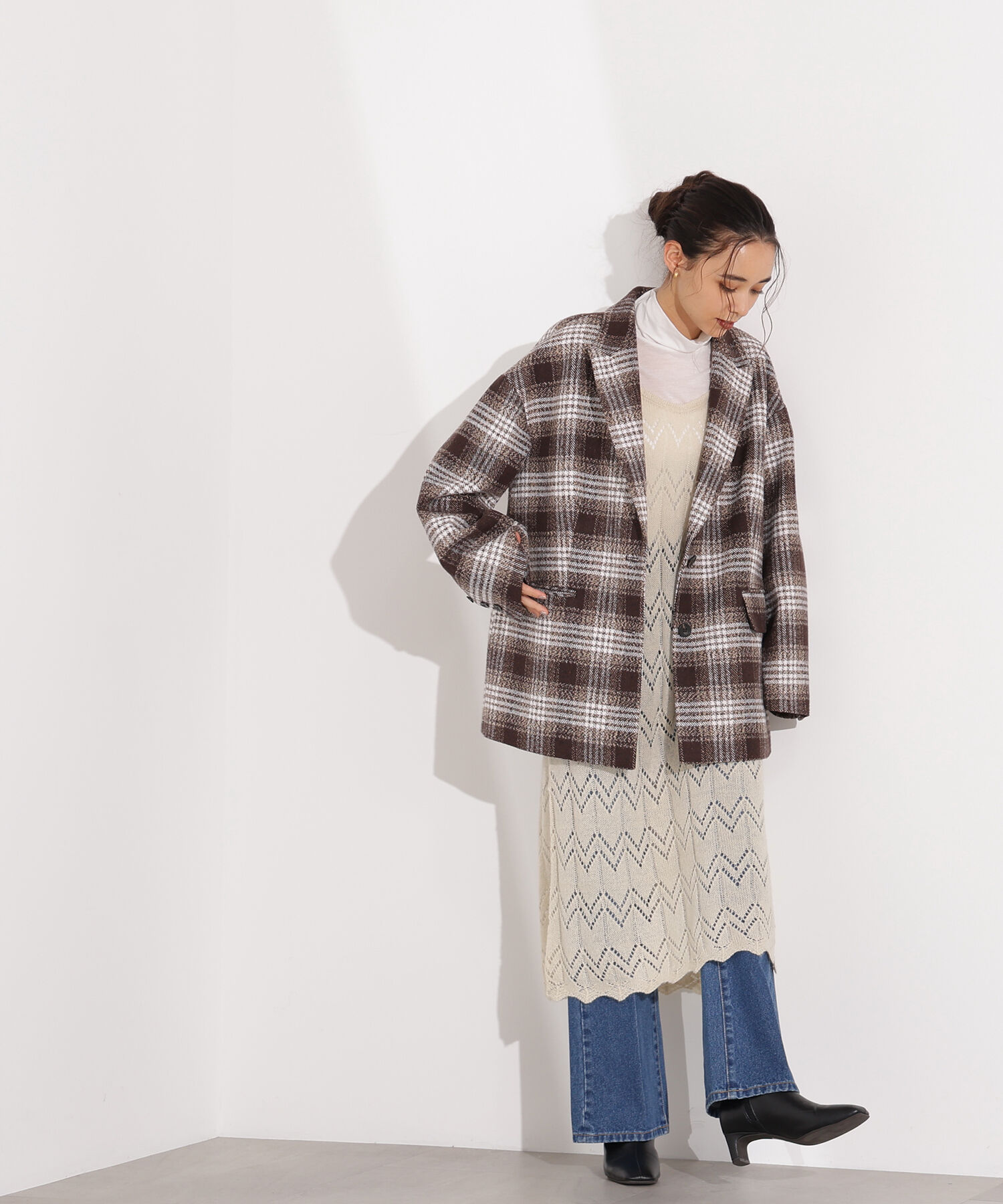  「透かし編みニットキャミワンピース」|スカート|