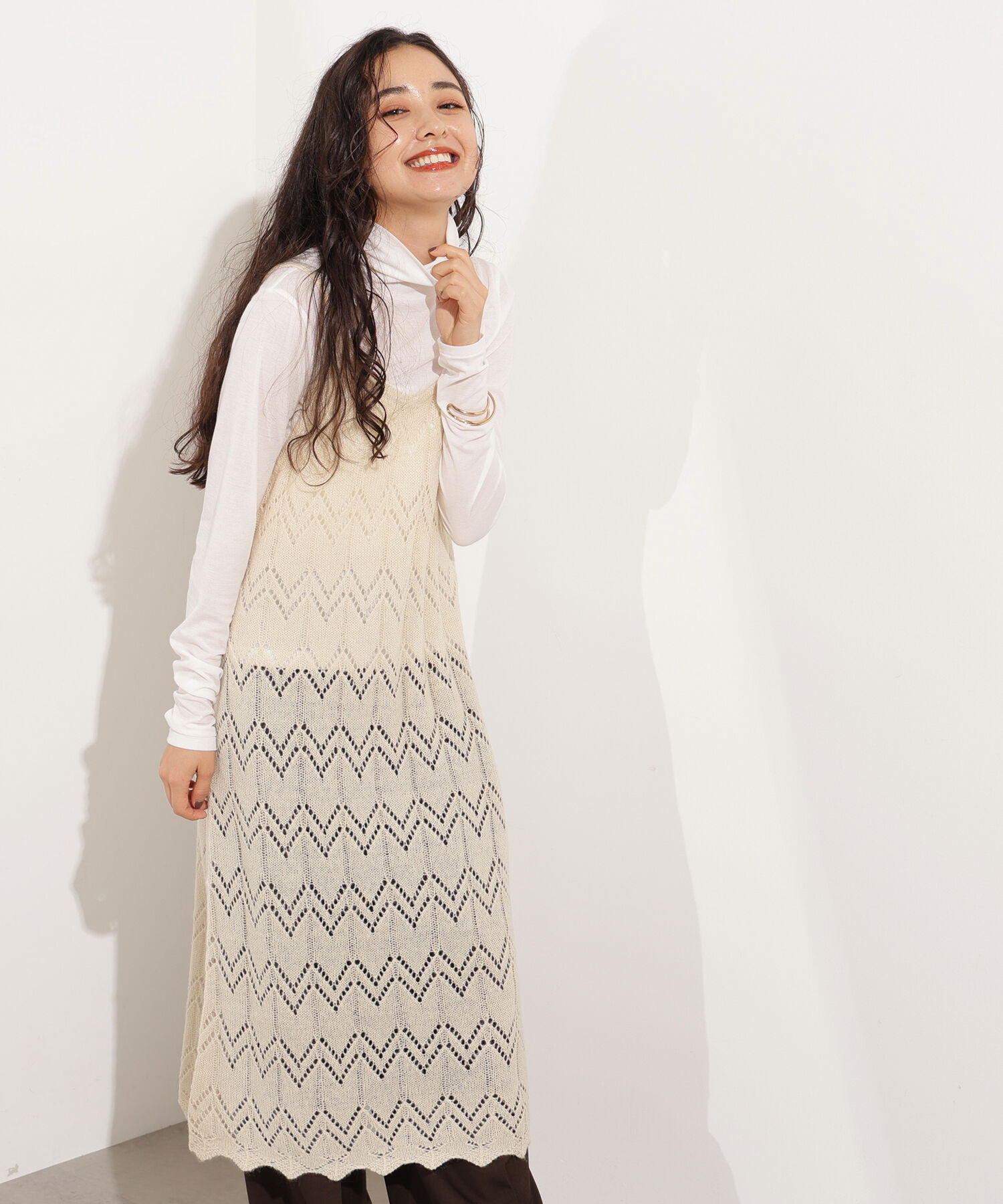  「透かし編みニットキャミワンピース」|スカート|