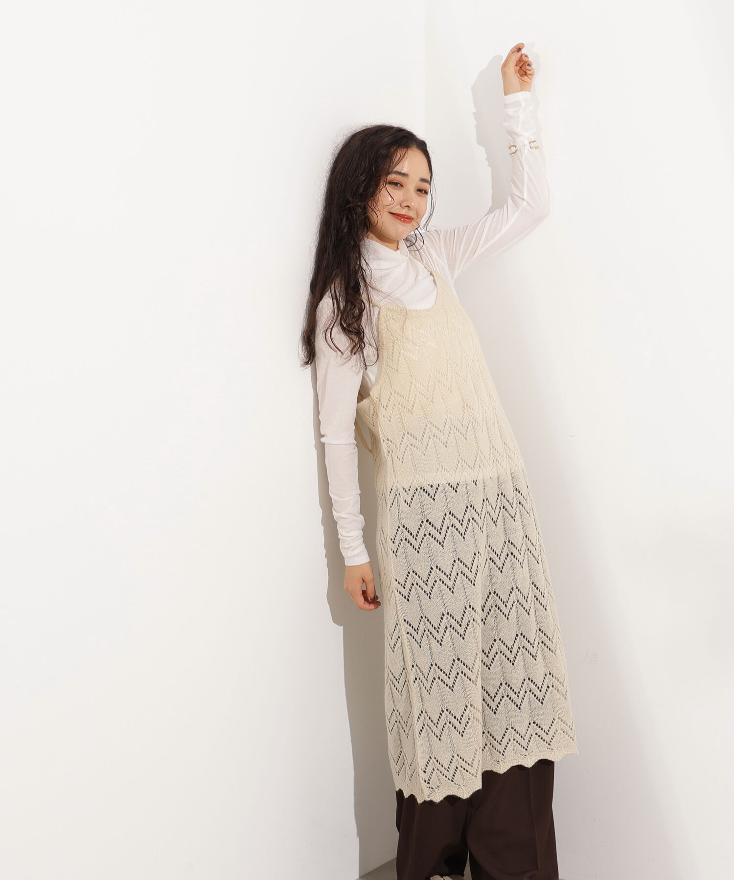  「透かし編みニットキャミワンピース」|スカート|