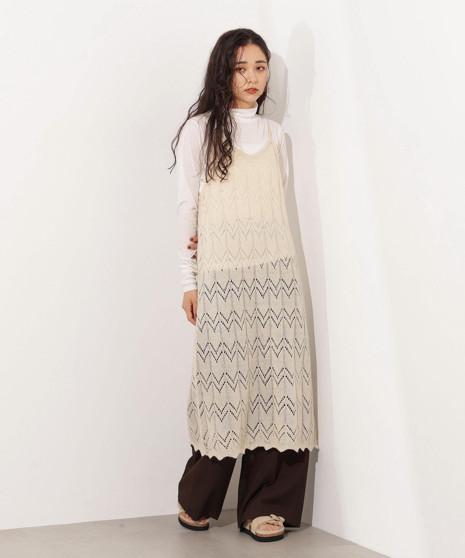  「透かし編みニットキャミワンピース」|スカート|