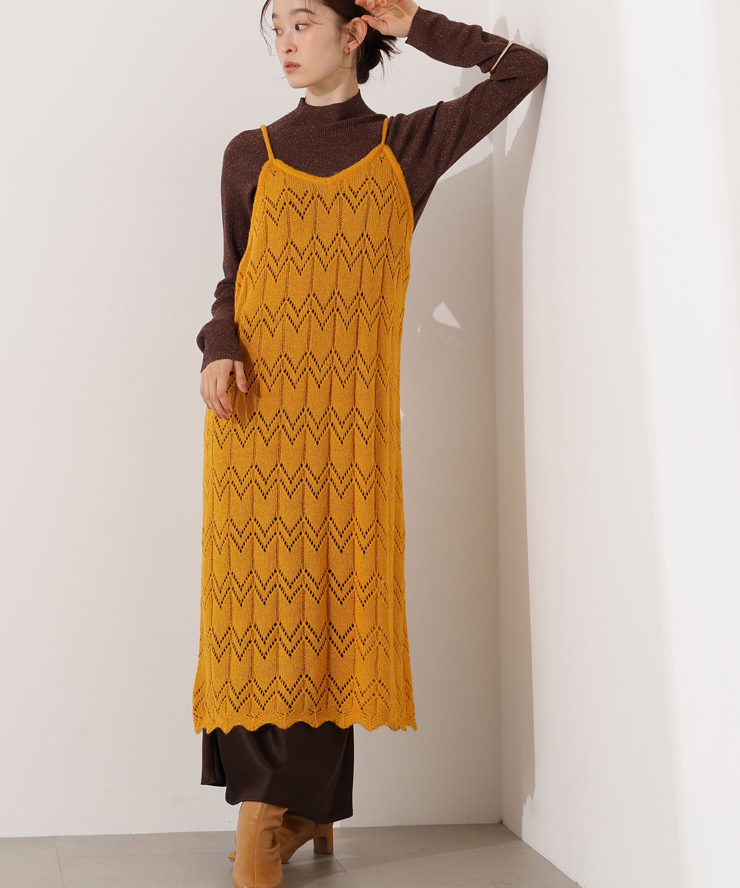  「透かし編みニットキャミワンピース」|スカート|