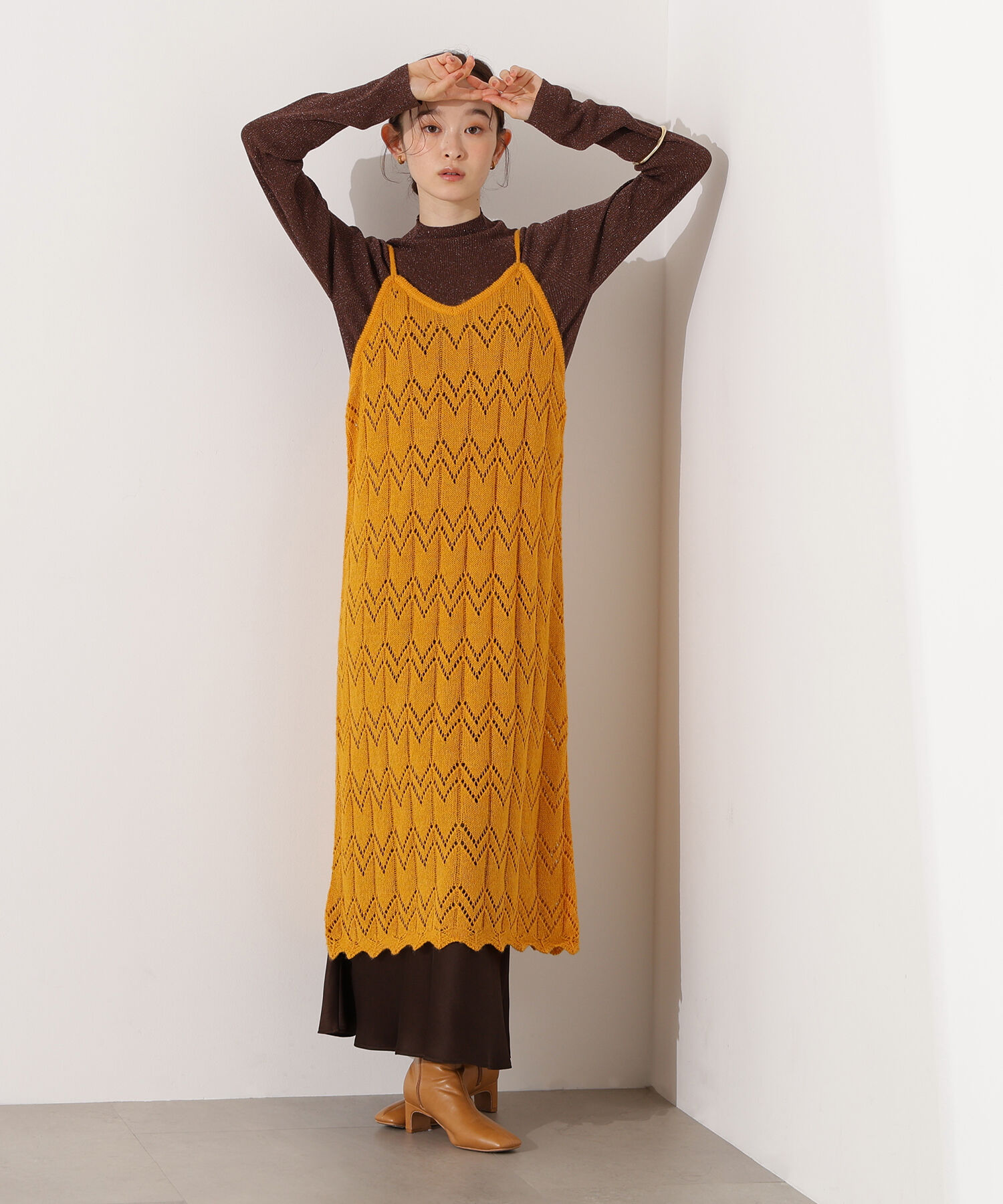  「透かし編みニットキャミワンピース」|スカート|