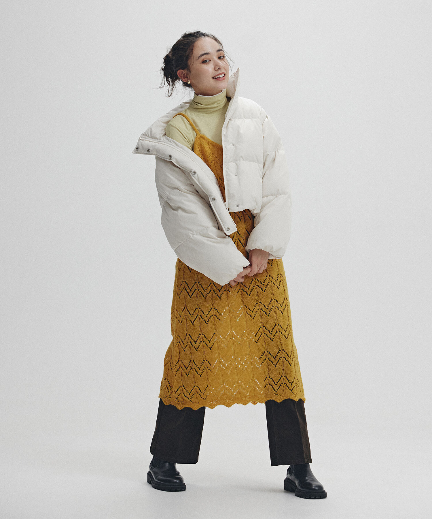  「透かし編みニットキャミワンピース」|スカート|