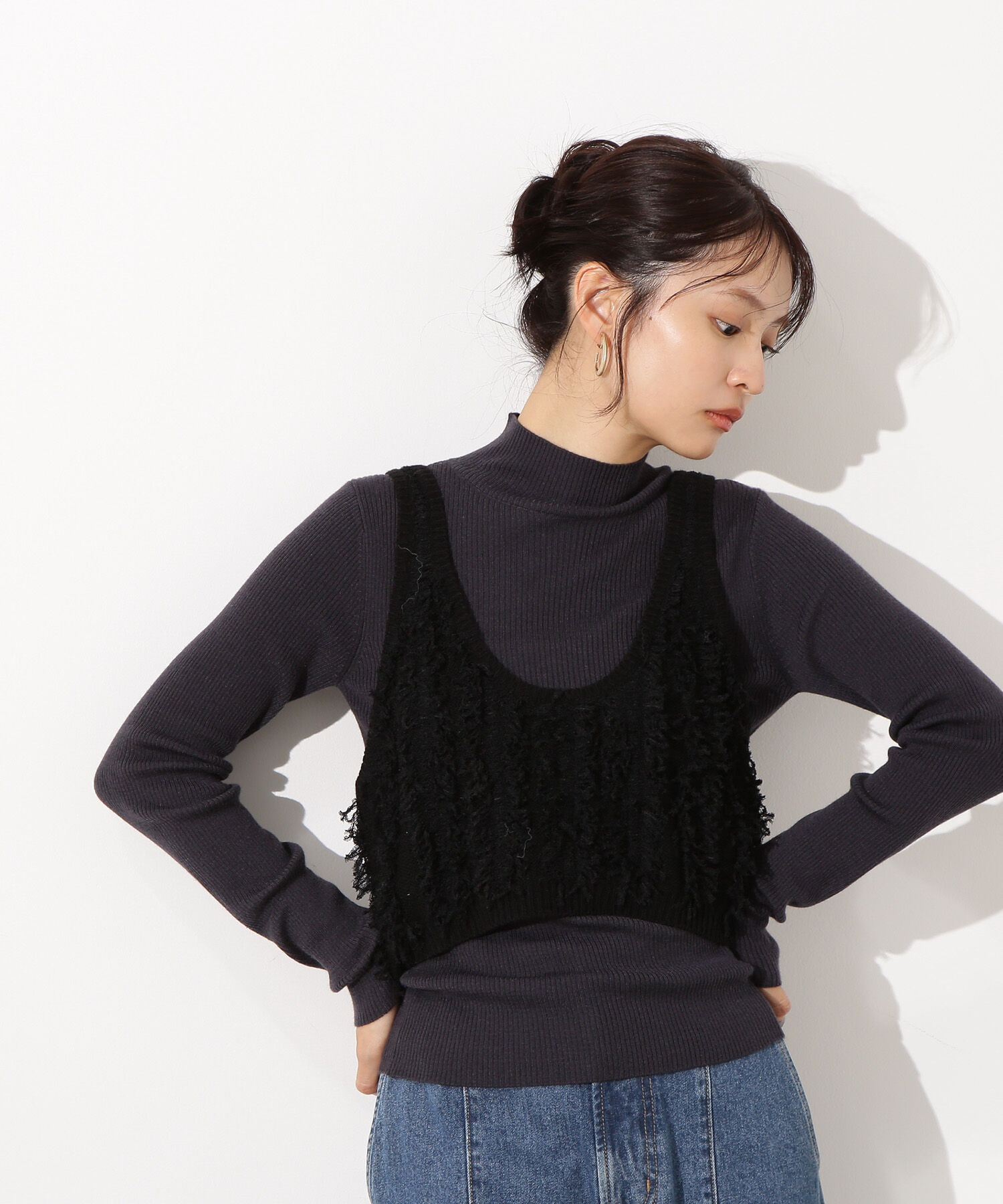  「フリンジニットベストセット」|ニット・セーター|ブラック