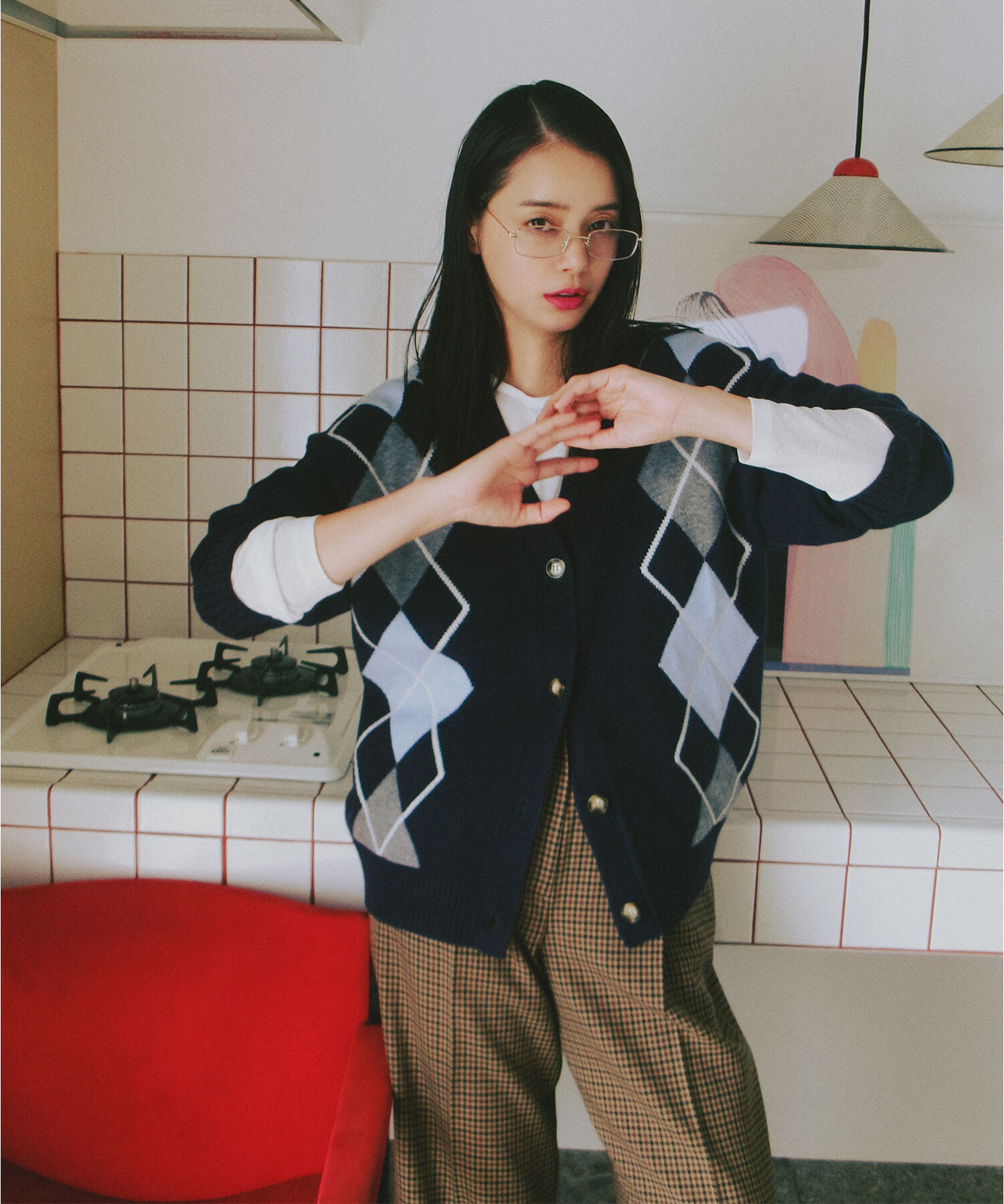  「アーガイルニットカーディガン」|ニット・セーター|ネイビー2