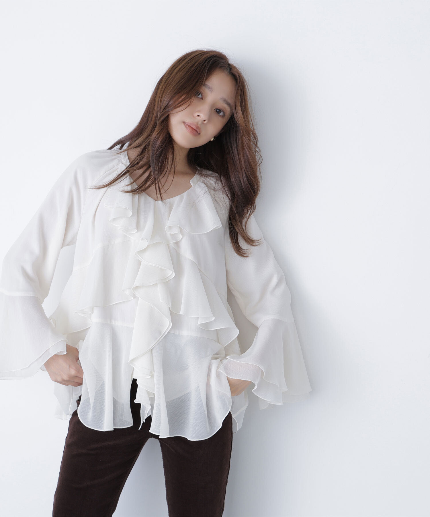  「ラッフルフリルチュニックブラウス」|シャツ・ブラウス|オフホワイト1