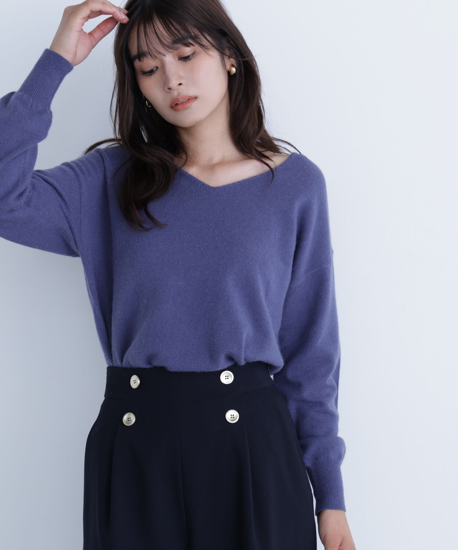  「FOX混ジェントリーシリーズ Vネックニット」|ニット・セーター|ダークブルー1