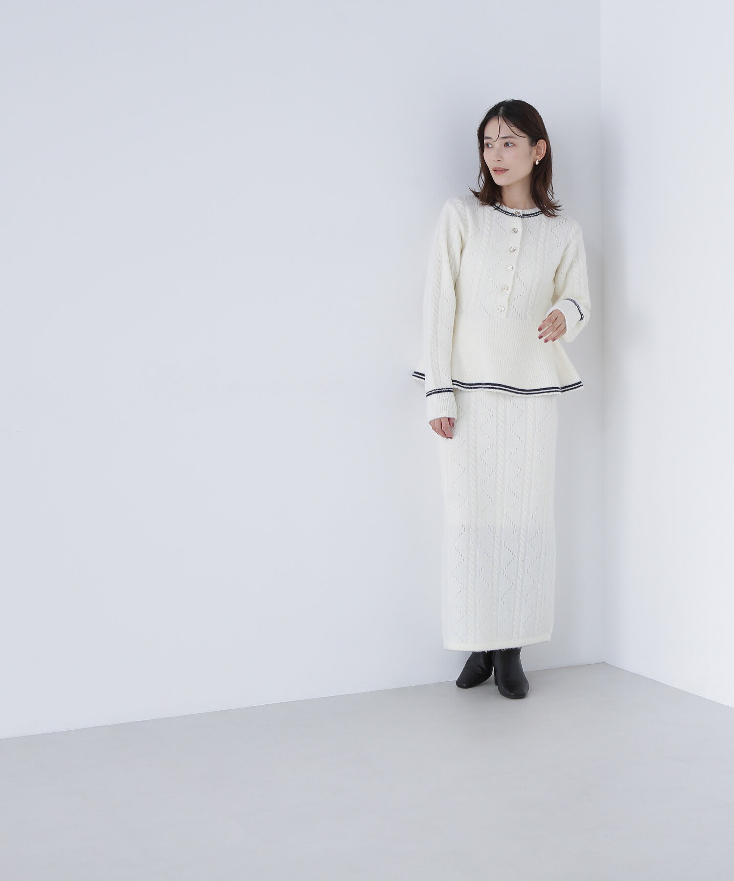  「ペプラムケーブルニットセットアップ」|ワンピース|