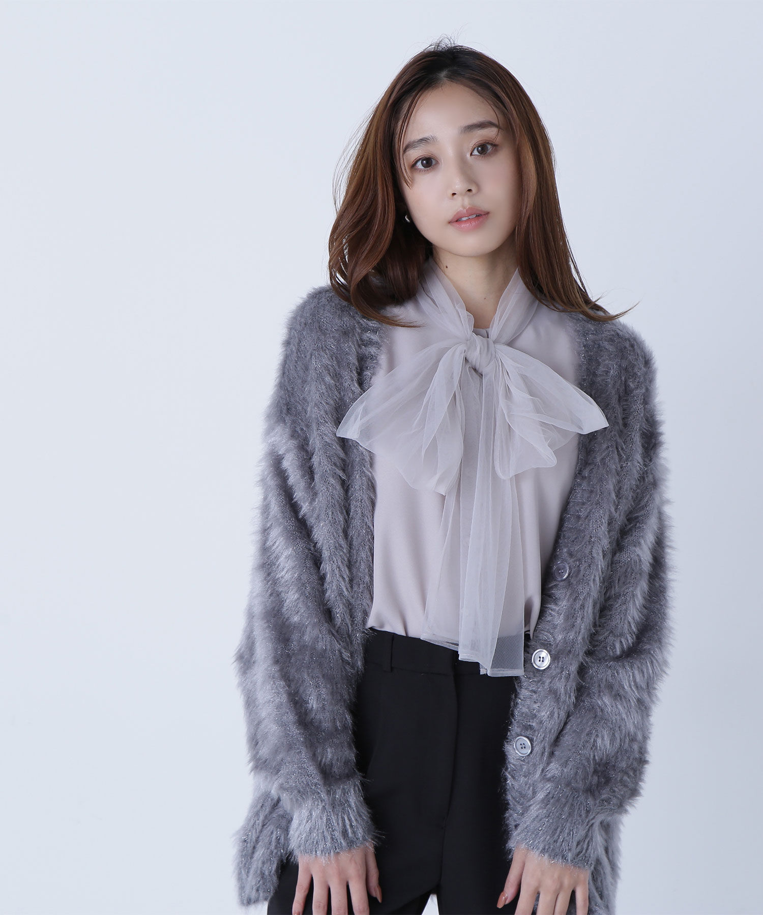  「ヘアリーラメニットシリーズ Vネックカーディガン」|ニット・セーター|